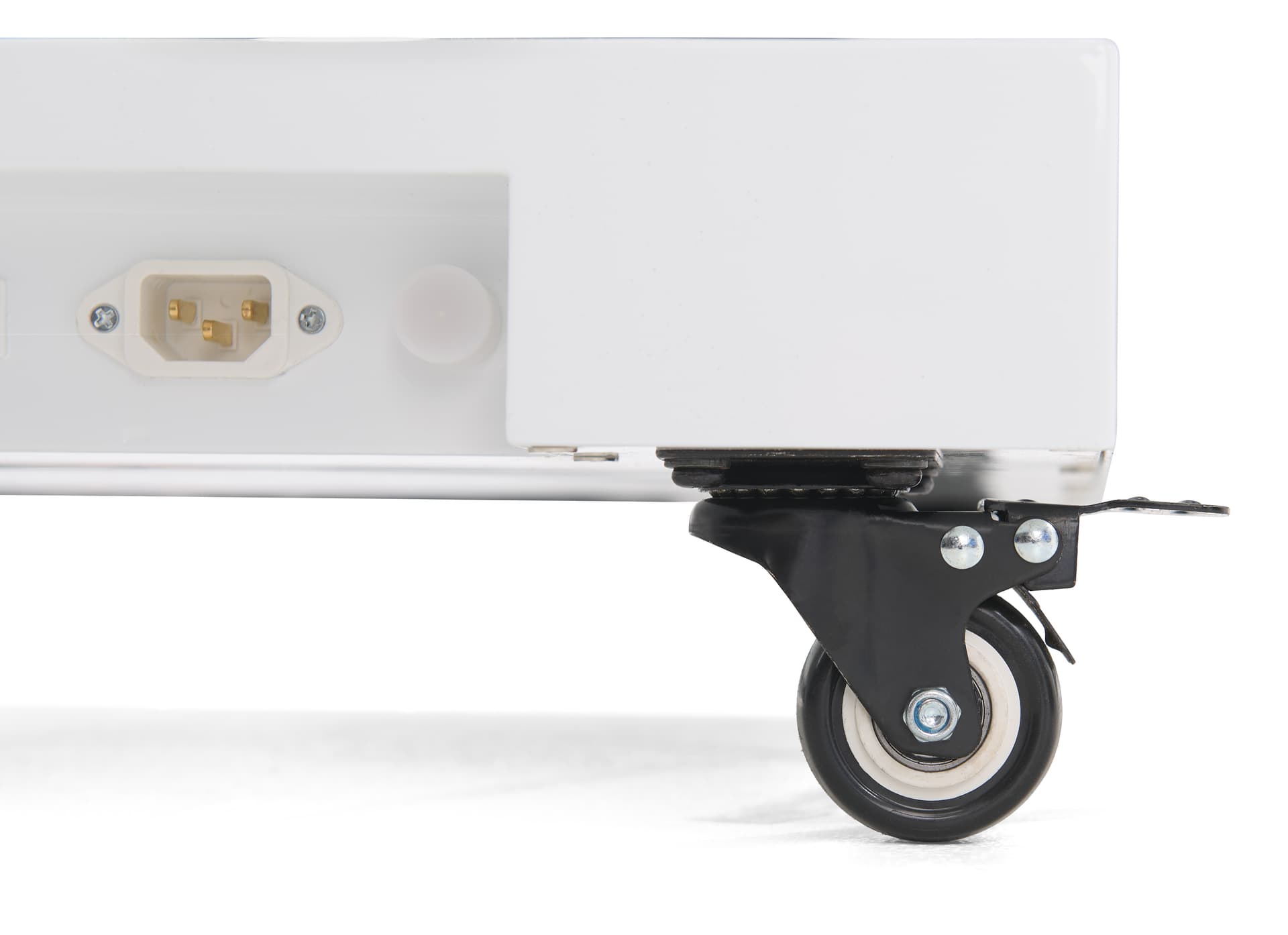 Checkout stand with digital display with four locking caster wheels