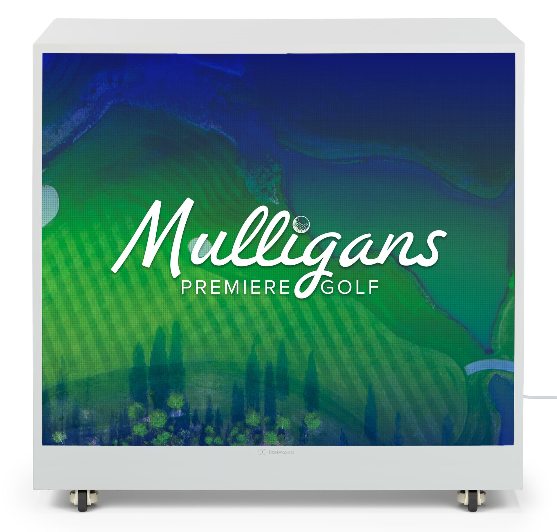Portable dvLED display with counter showcasing a vibrant golf company graphic