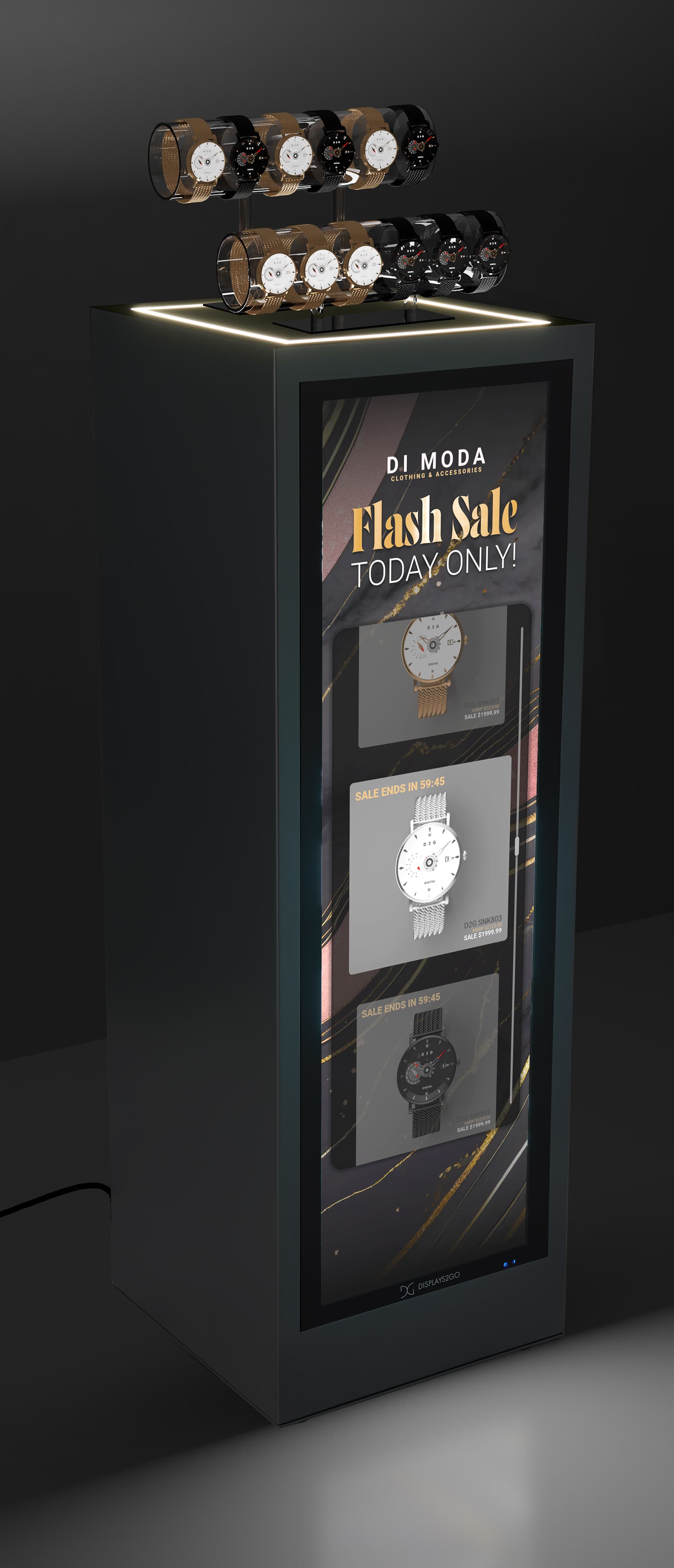 Pedestal display with digital sign with two color options to choose from