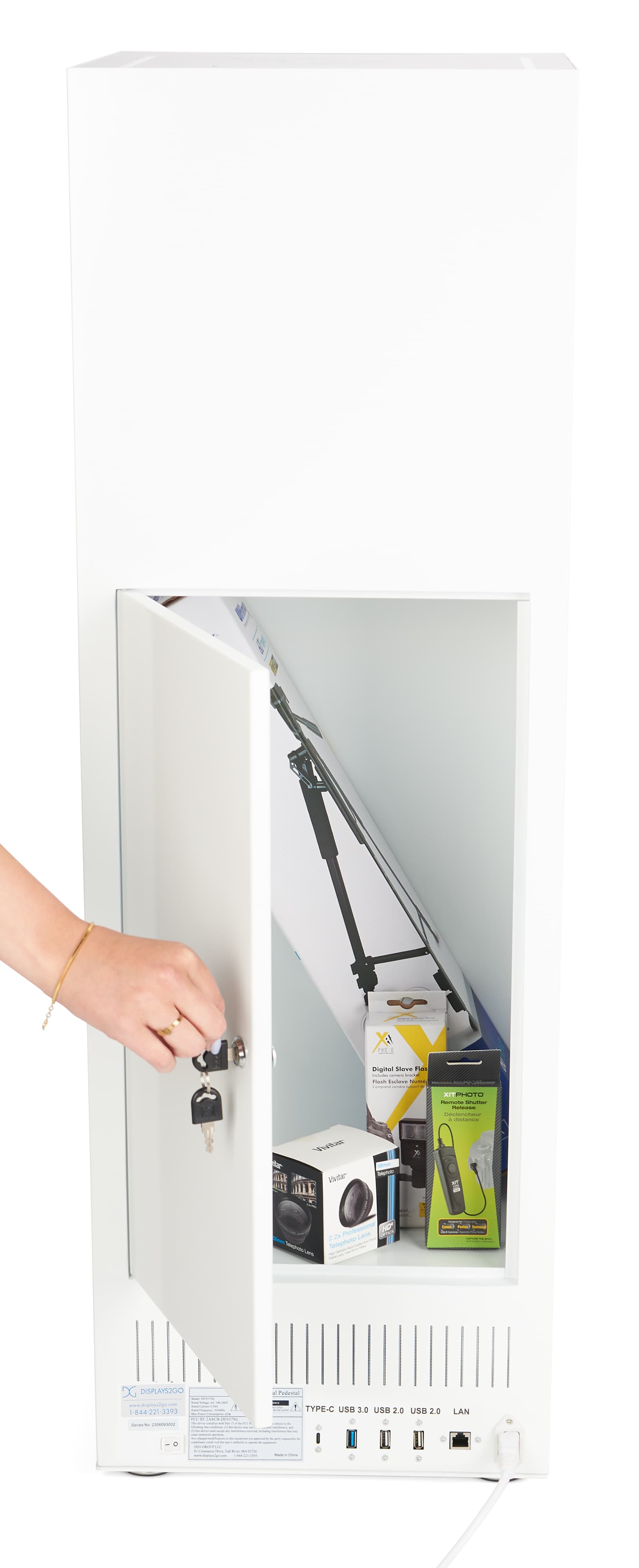Pedestal display with digital sign with locking compartment 