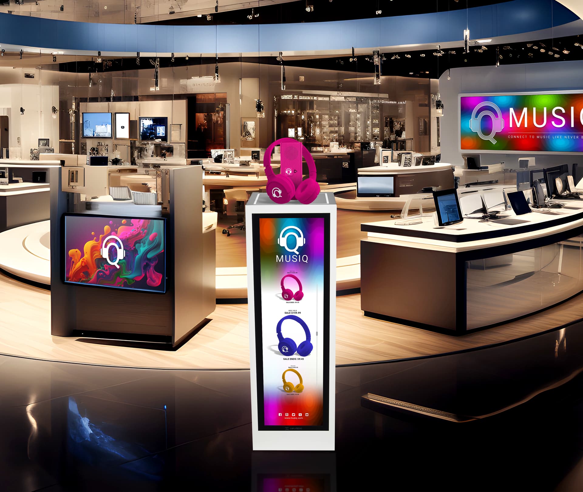 Pedestal display with digital sign plays videos, slide shows and GIFs