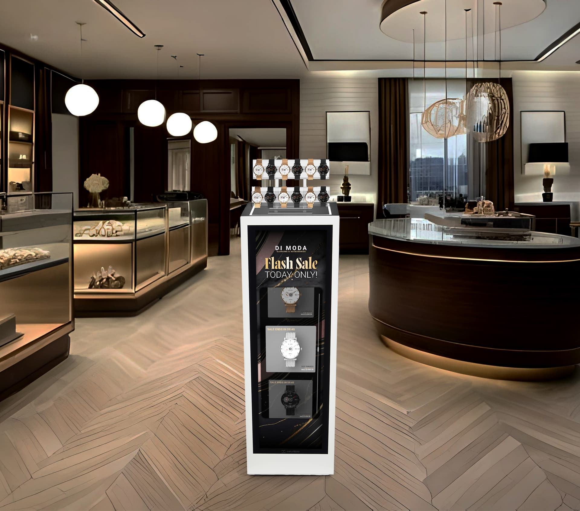 Pedestal display with digital sign with sleek modern design