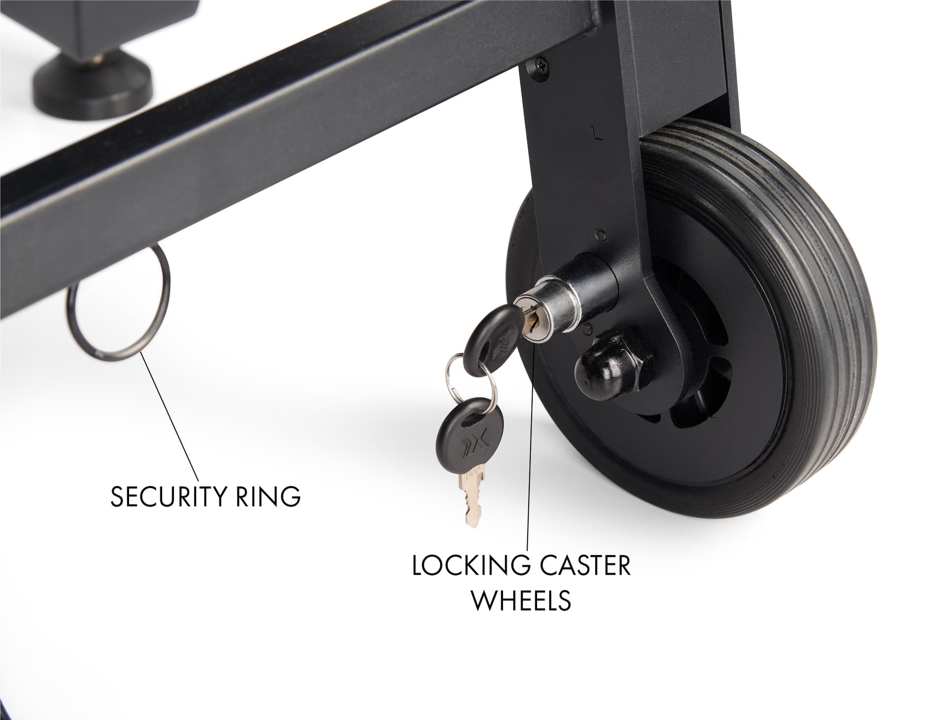 Digital sidewalk sign with key locking wheels and security ring