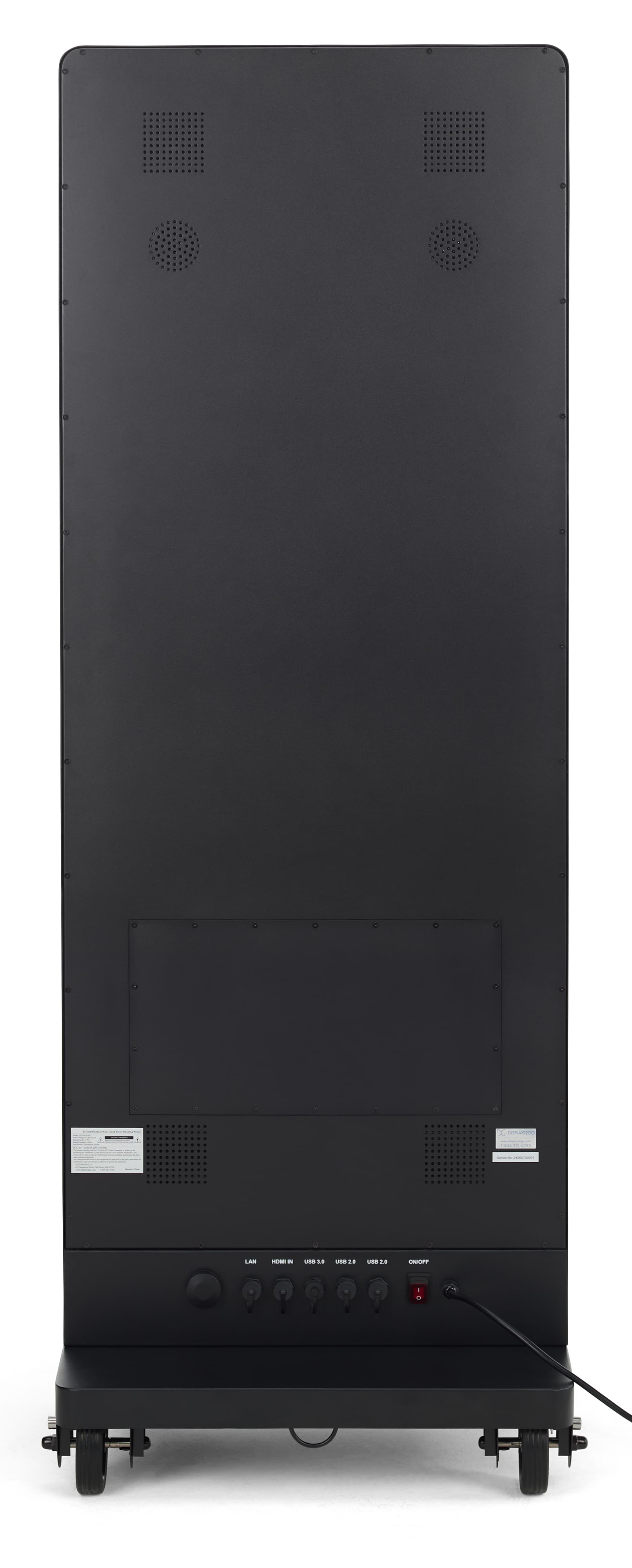 Outdoor digital sign with two built-in 15 watt speakers located on the back of the unit