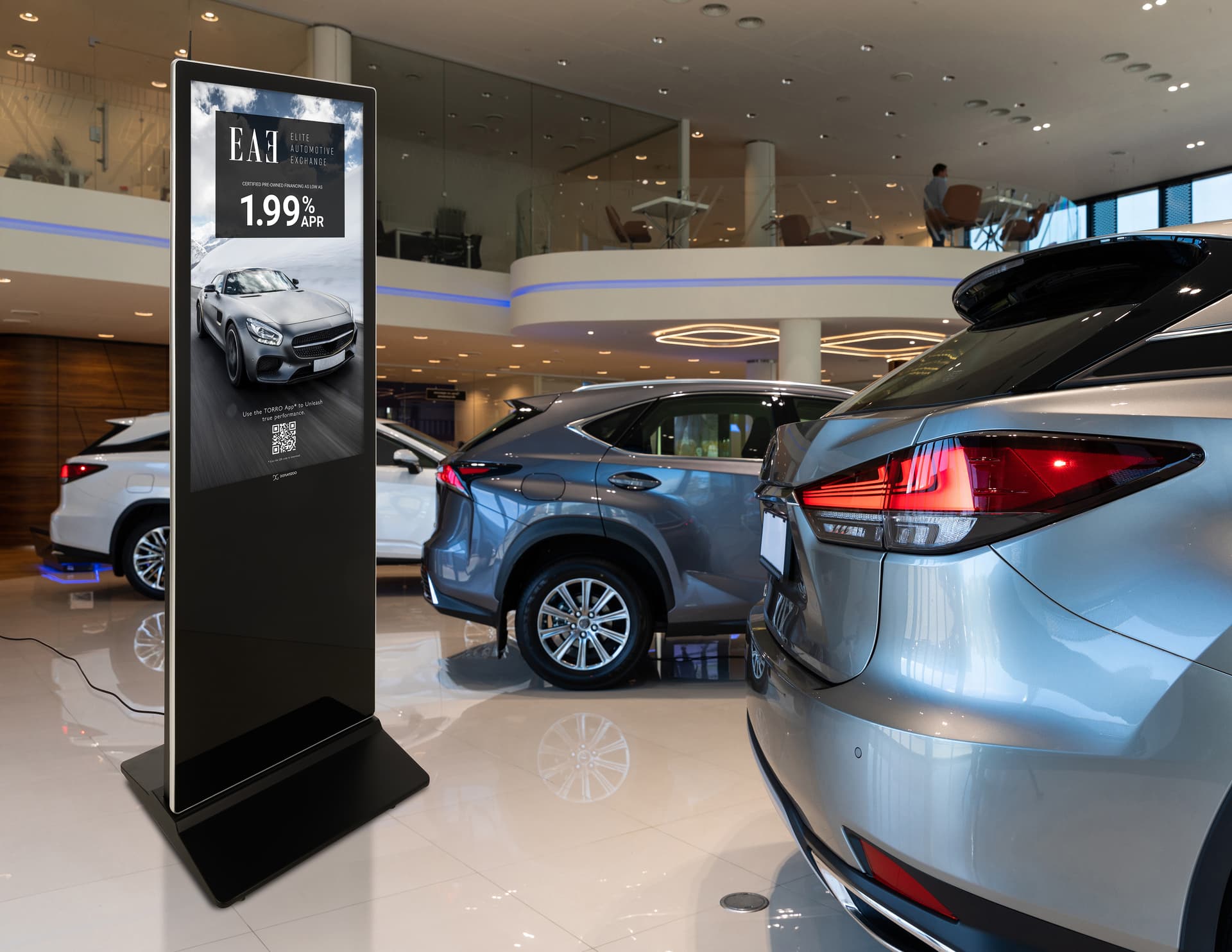 Digital display advertising floor stand with a weight of 100lbs