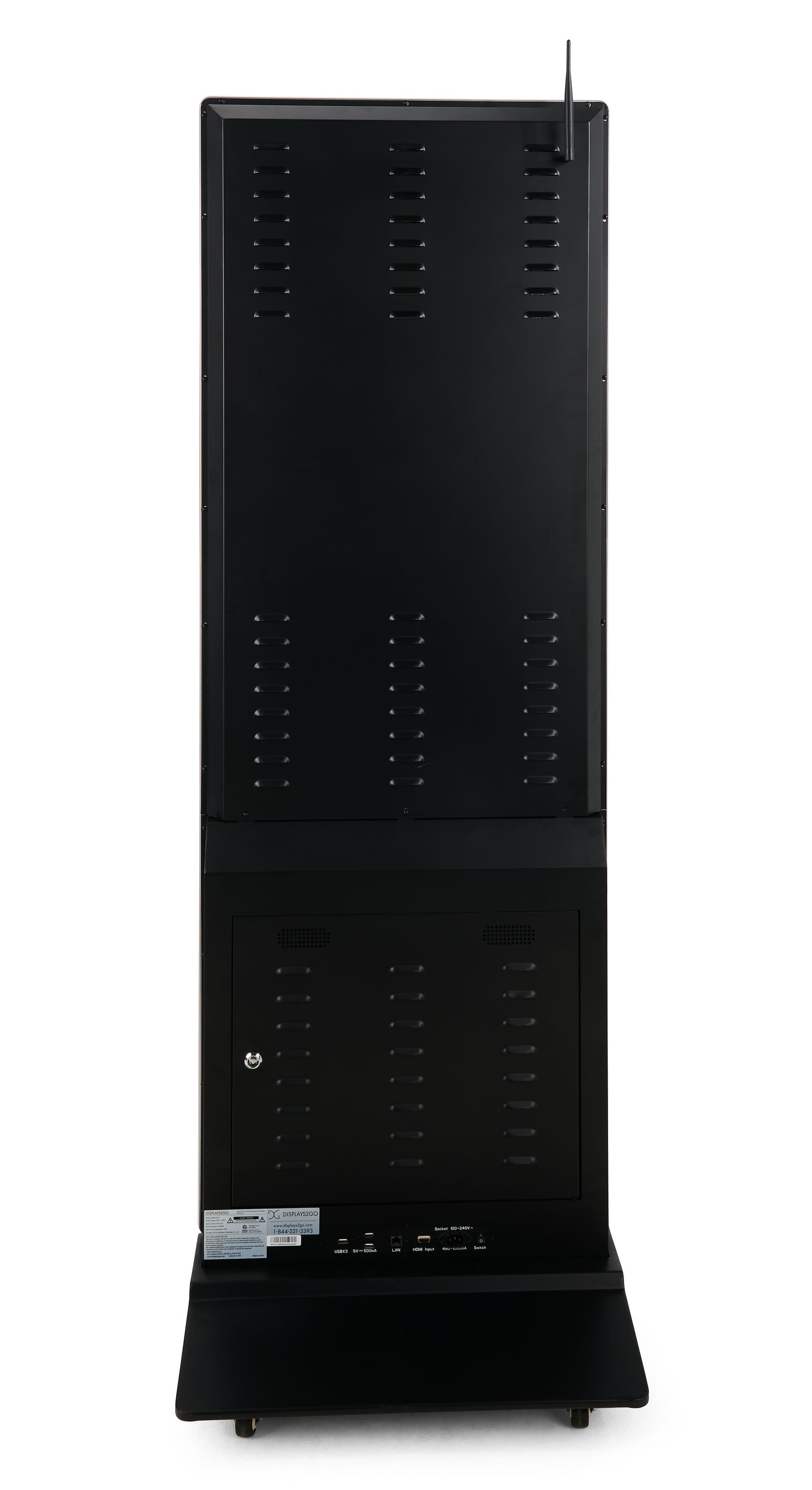 Advertising multimedia kiosk with 2 speakers