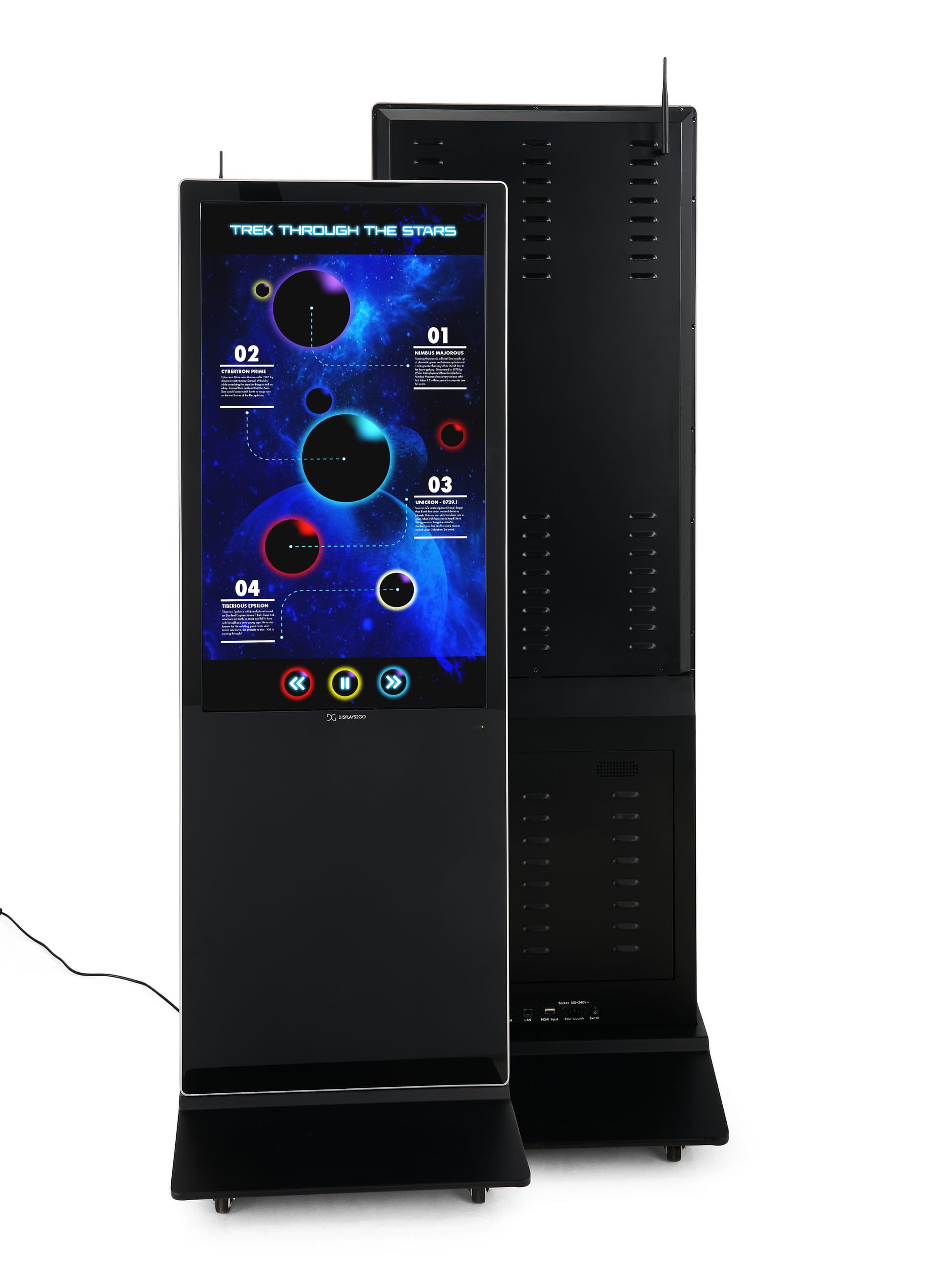 Advertising multimedia kiosk with caster wheels