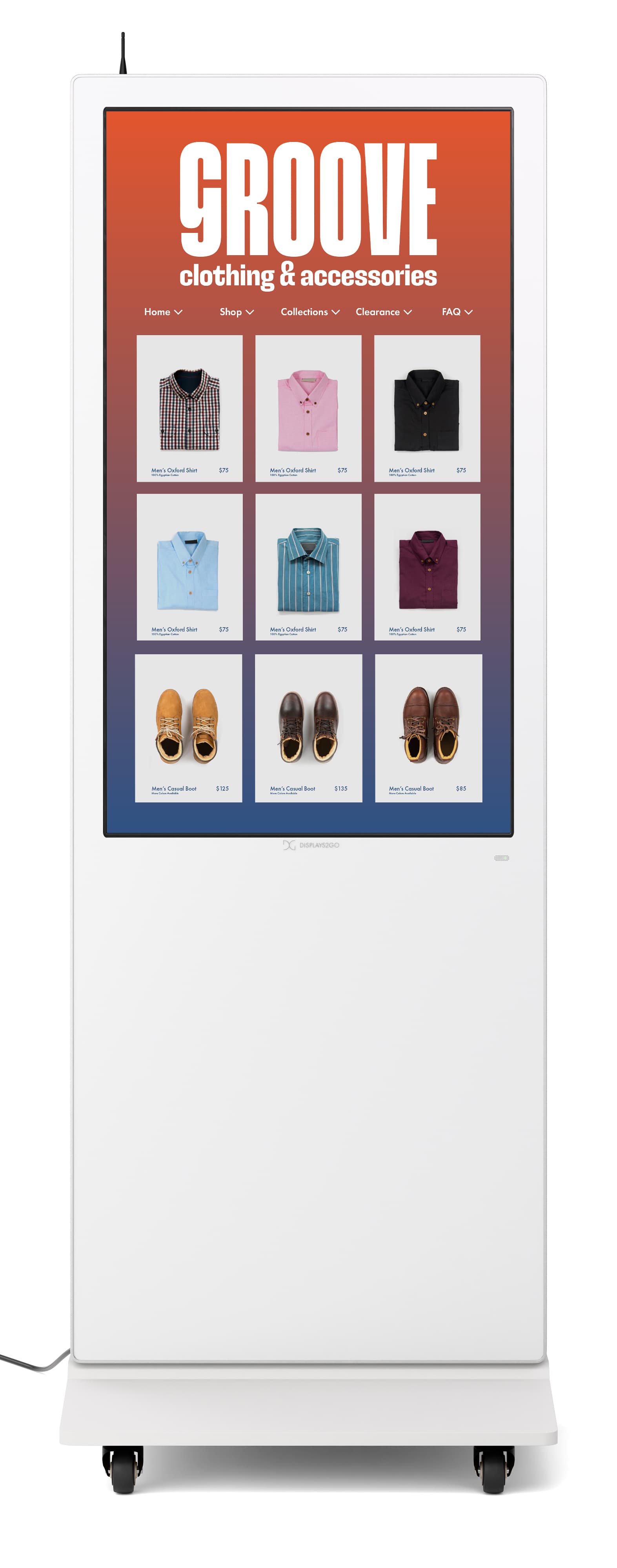 Advertising Multimedia Kiosk showcasing an interactive retail clothing store graphic
