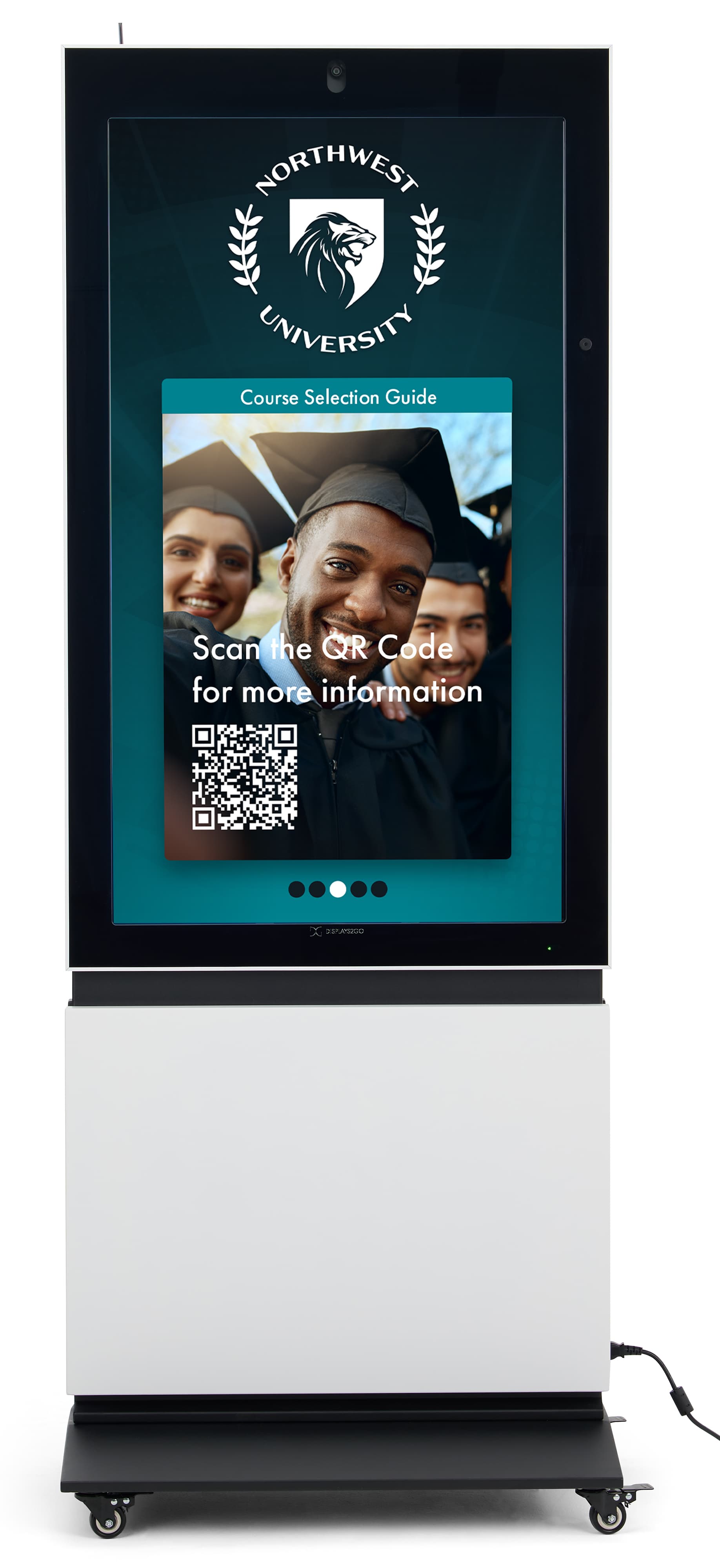 Interactive video kiosk showcasing zoned content with camera app utilized by Spectrio content management software