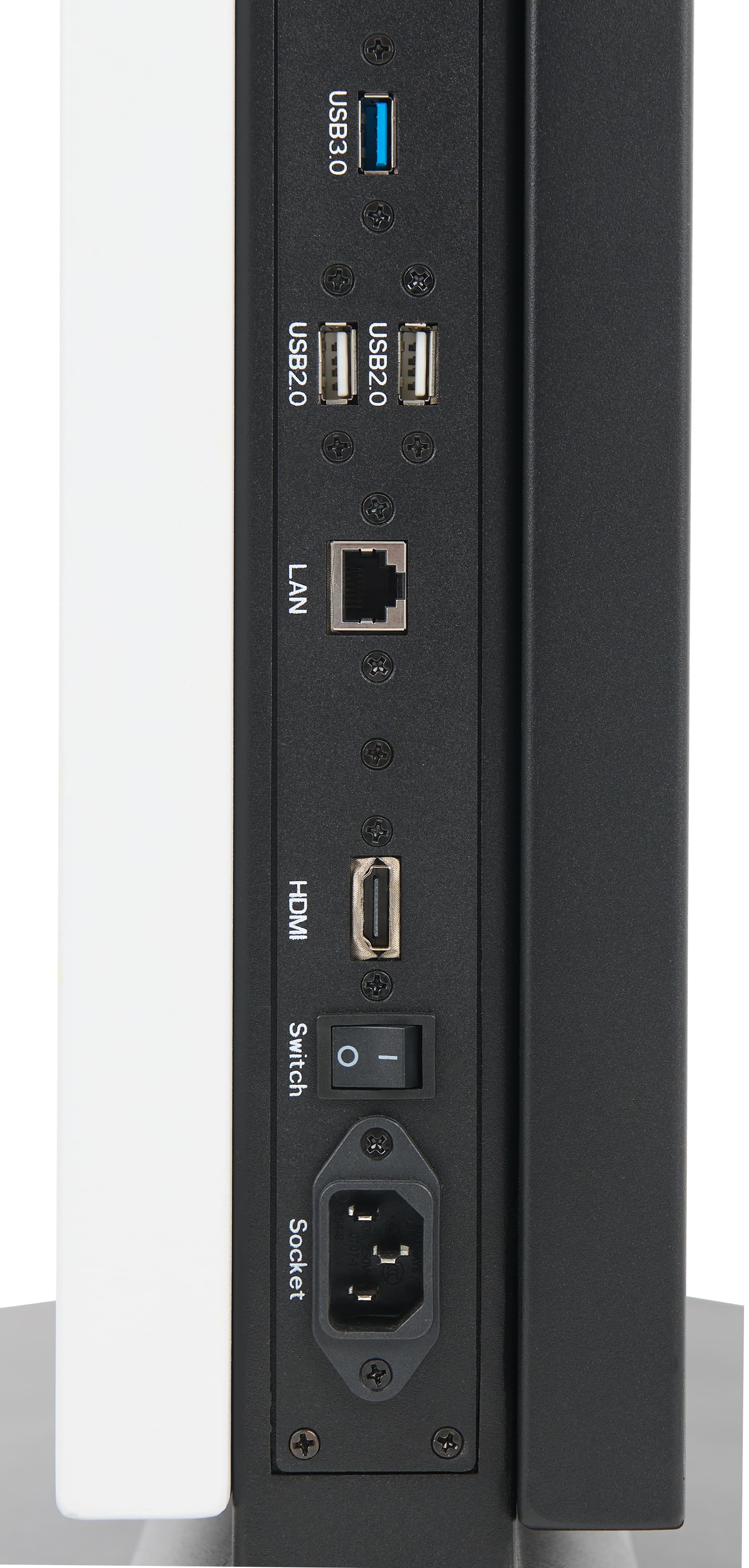 Interactive video kiosk showcasing USB 3.0, two USB 2.0, ethernet, and HDMI input ports