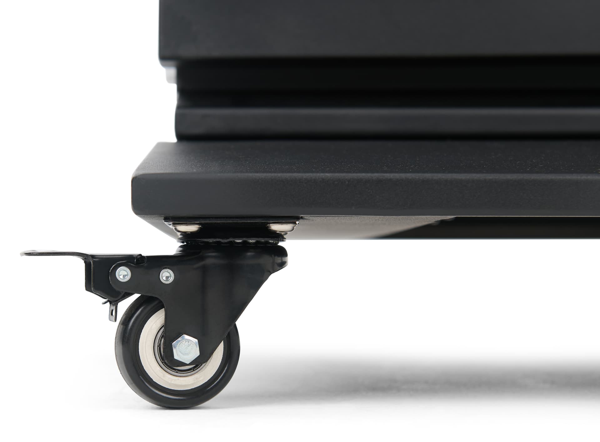Interactive video kiosk with robust locking caster wheels