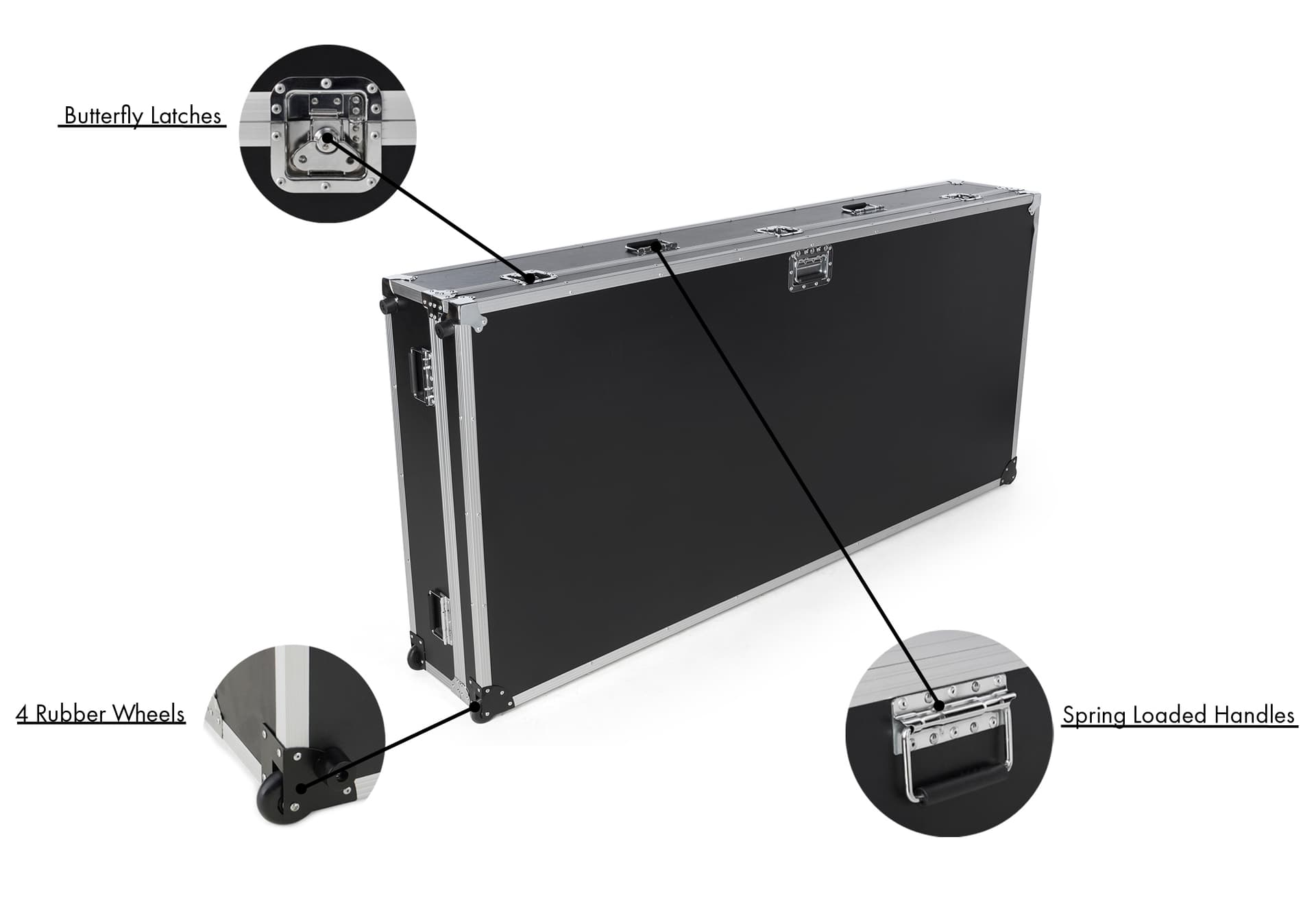 Storage case for floor standing digital signage with 4 rubber wheels for portability
