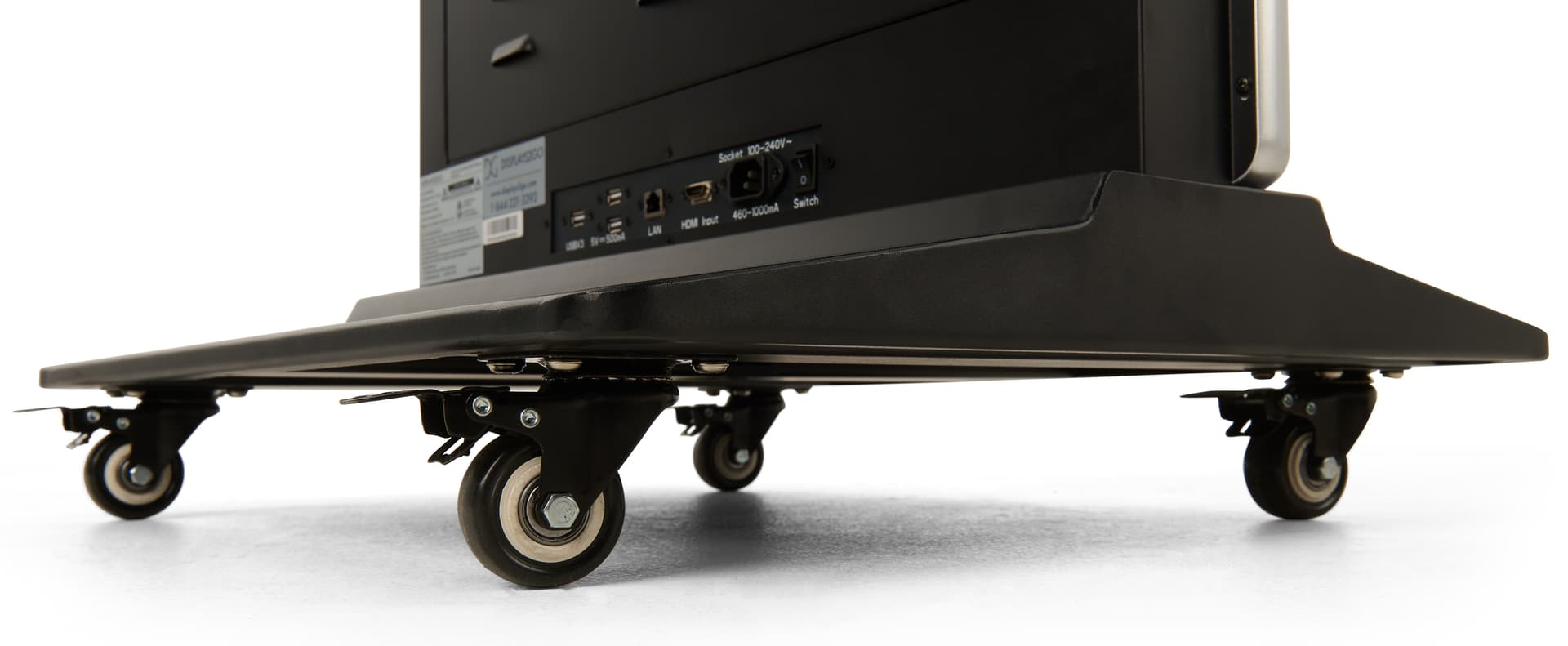 Digital display advertising floor stand with locking caster wheels