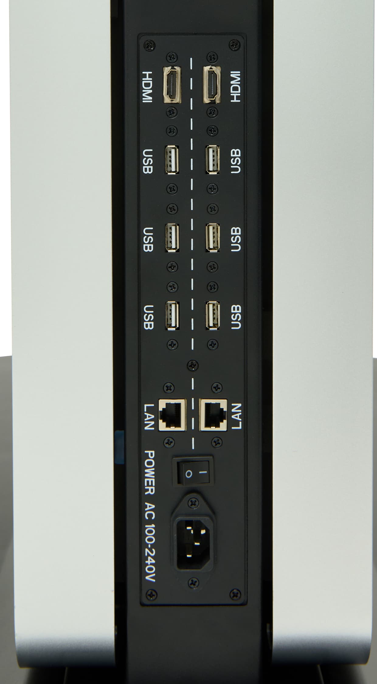 Double-sided digital vertical touchscreen kiosk with 2 LAN ports