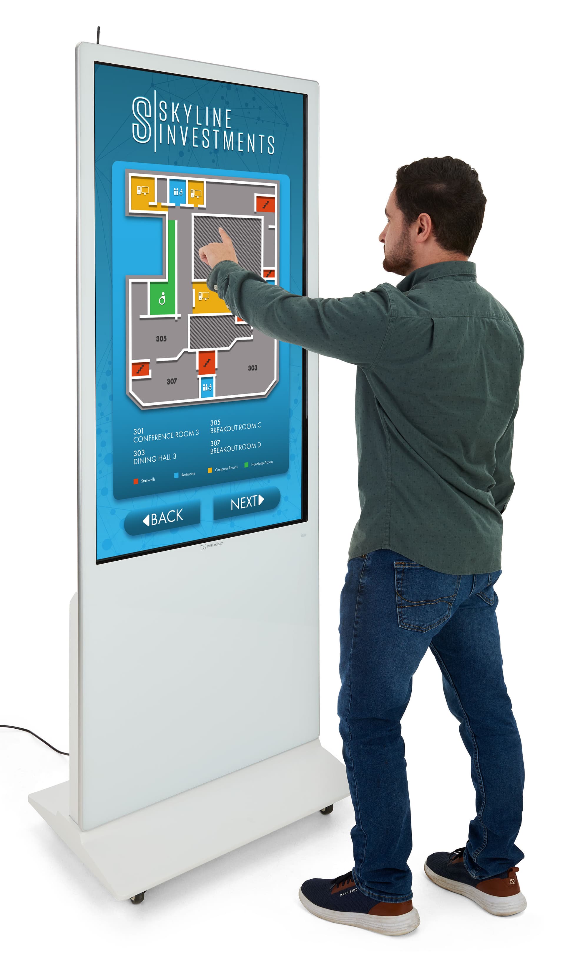 Advertising Multimedia Kiosk with Person Interacting with Screen