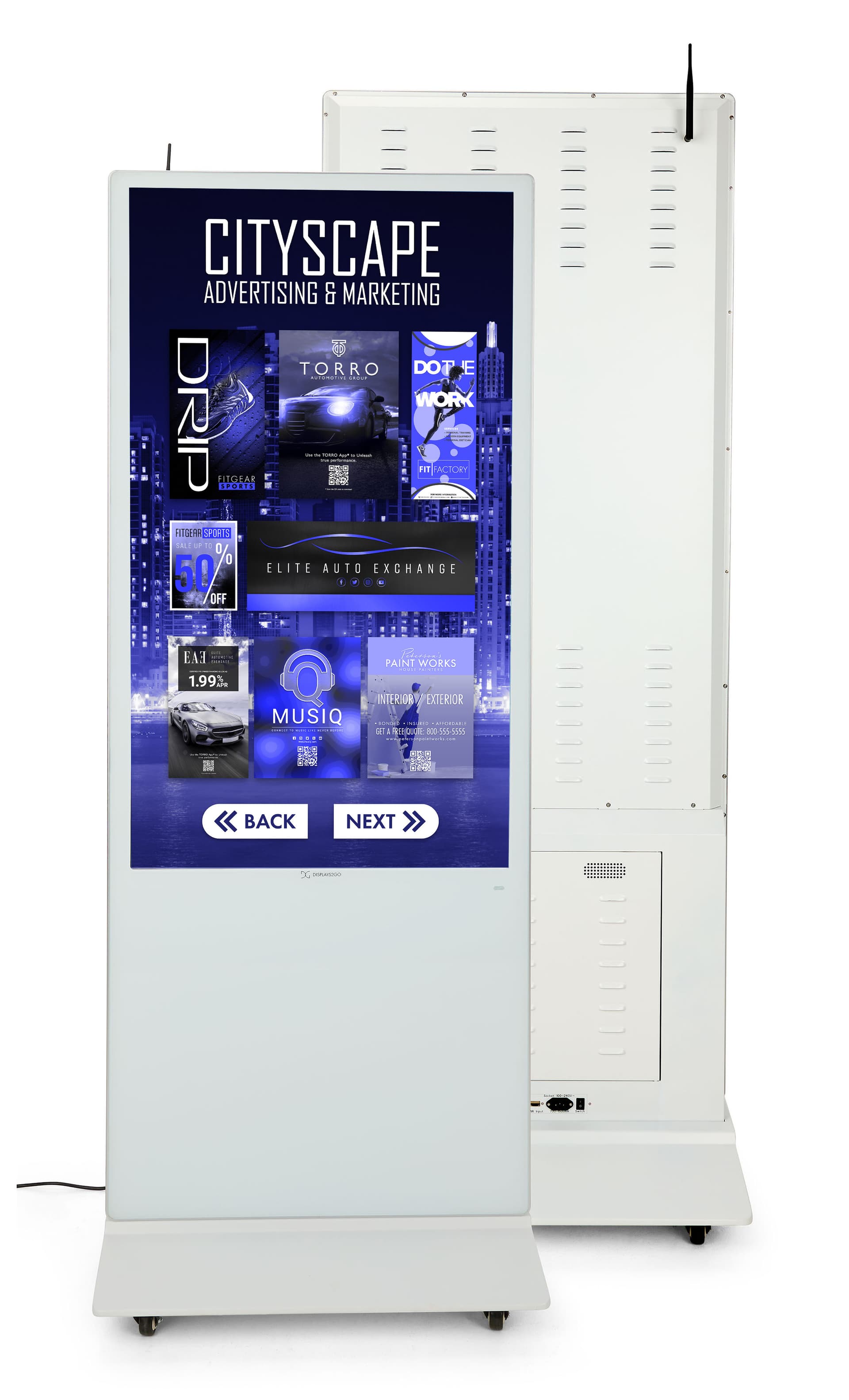 Front and Back View of 55" Advertising Multimedia Kiosk