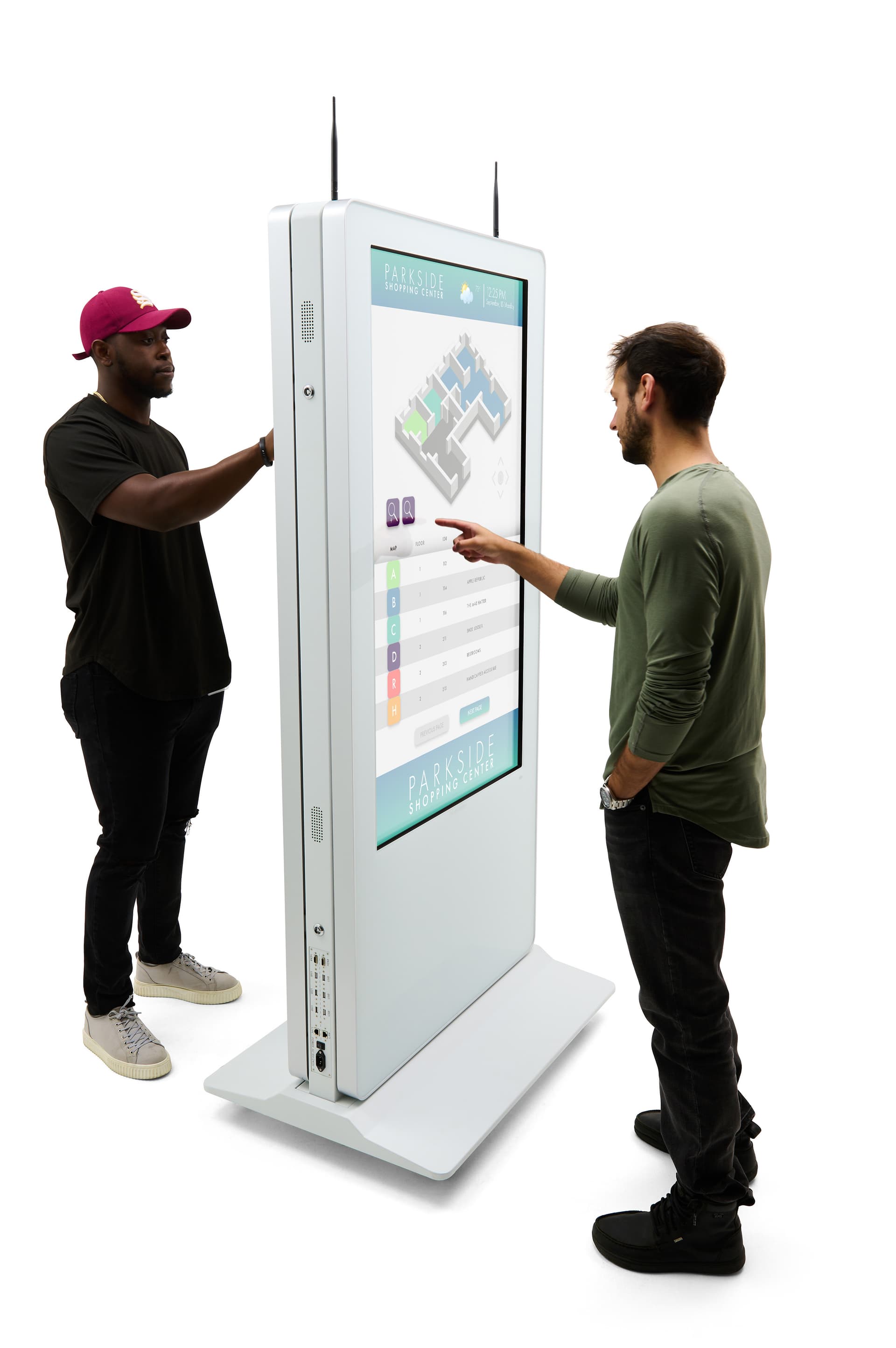 Double-sided digital vertical touchscreen Kiosk with indoor use only 