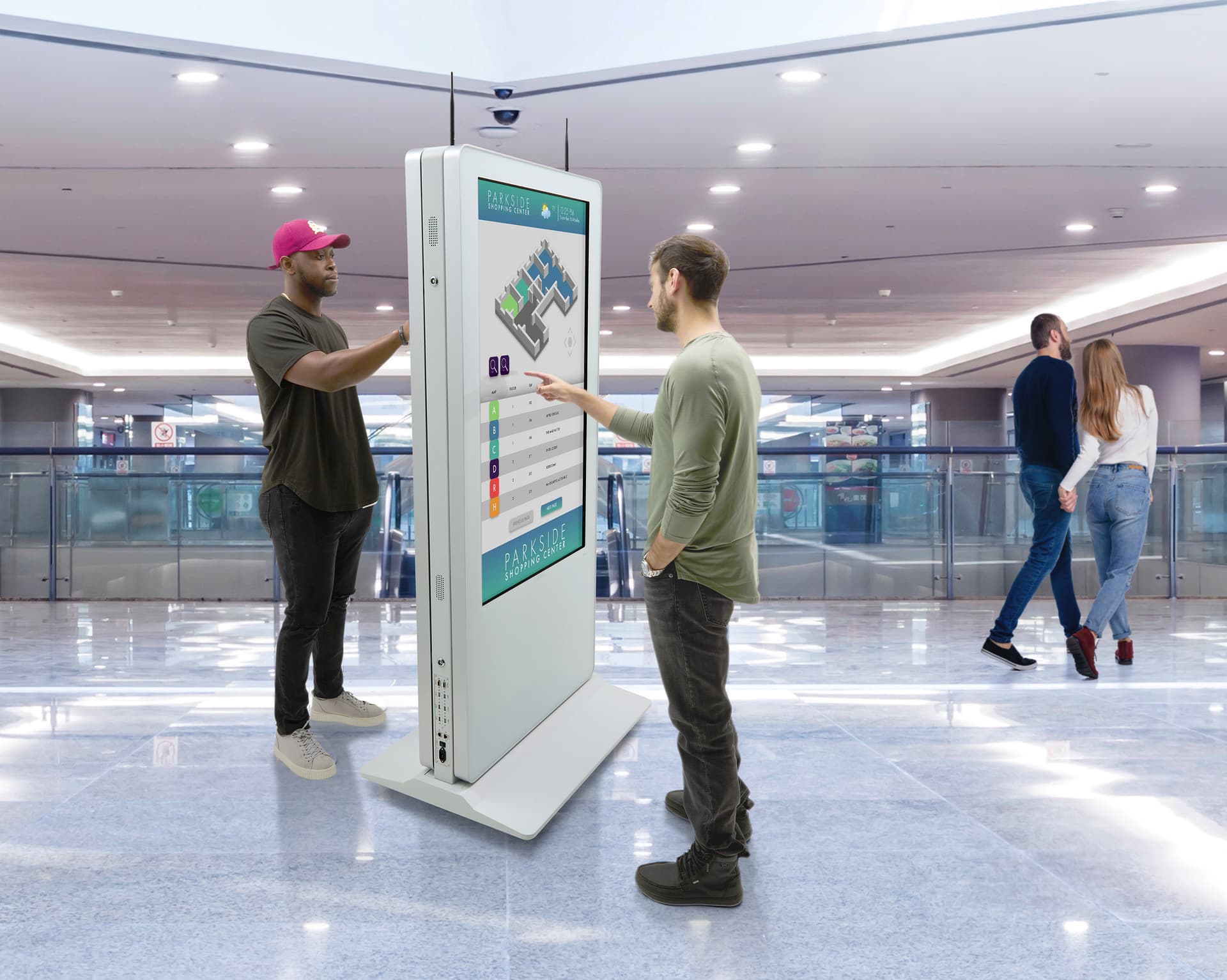 Double-sided digital vertical touchscreen Kiosk with 32 GB of internal storage