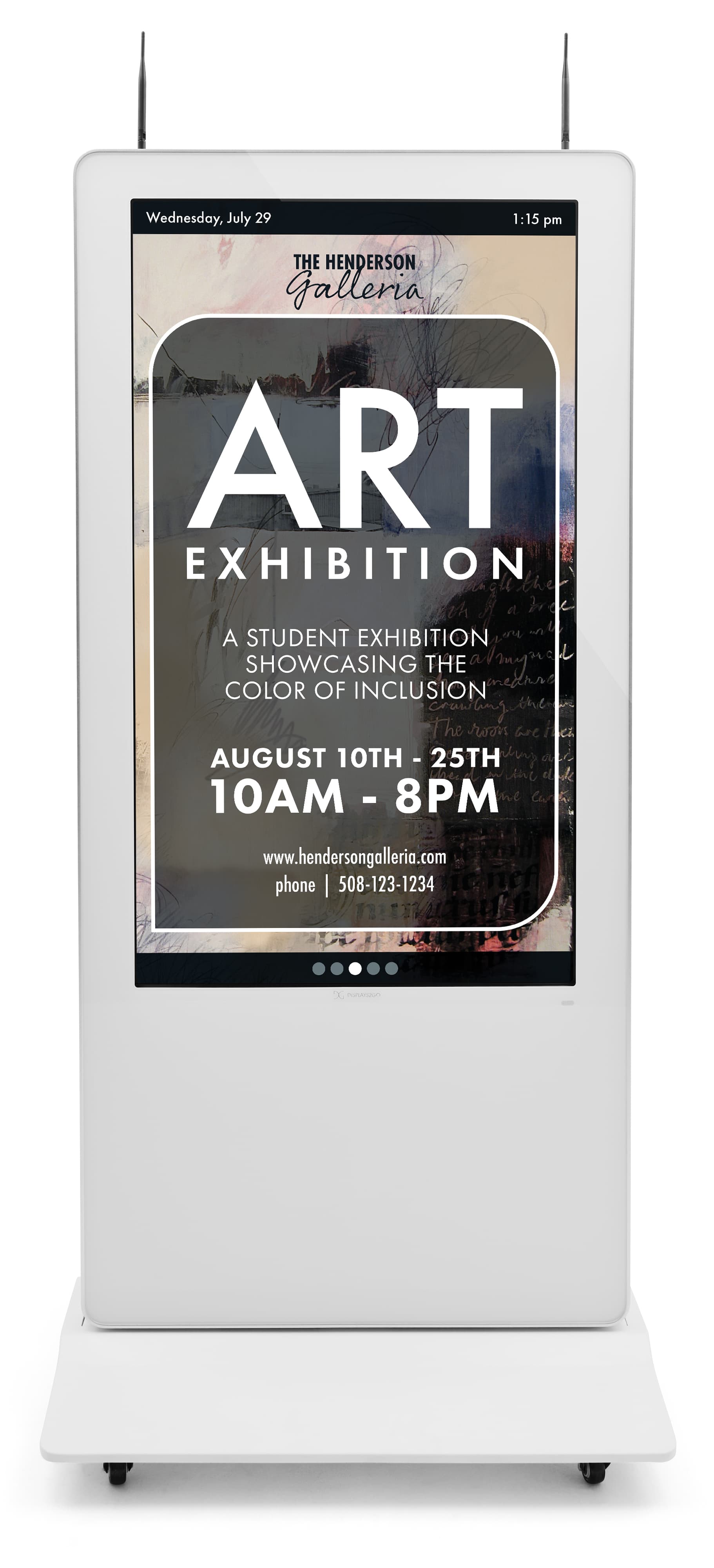 Double-sided digital vertical touchscreen kiosk with Wallboard can showcase a wide range content from news announcements to RSS feeds and news reports