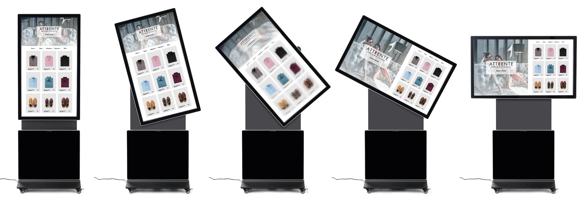 Rotating touch screen digital signage with built-in auto detecting gyroscope to tell which orientation the screen is in