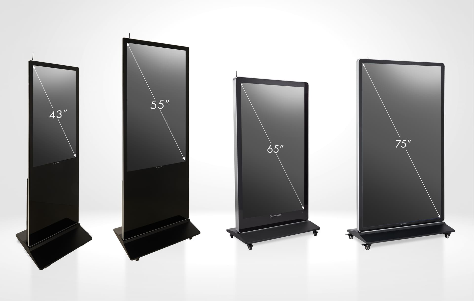 Digital Display Advertising Floor Stand with multiple sizes to choose from including 43 inch, 55 inch, 65 inch, and 75 inch