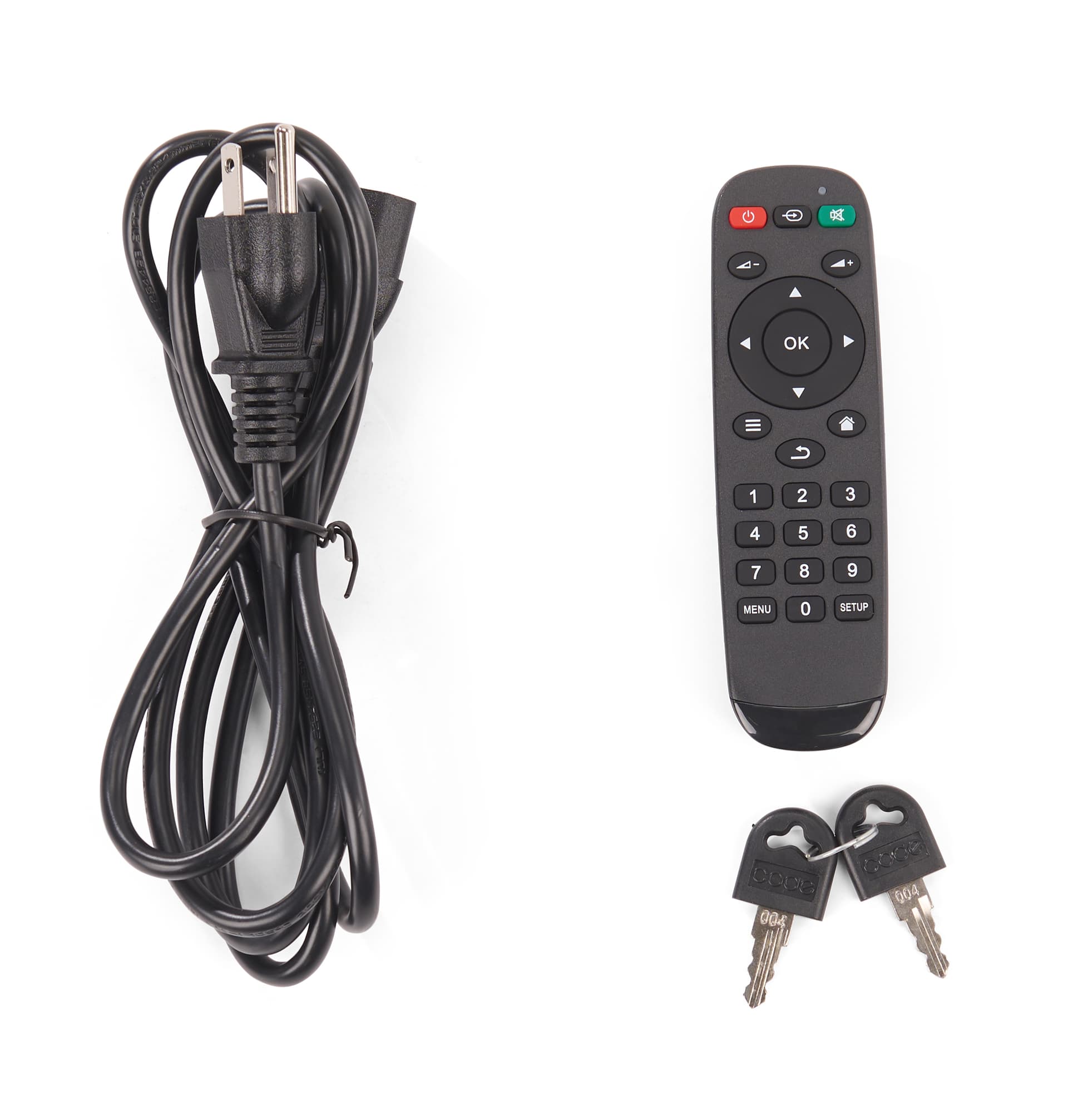 Touch screen kiosk with camera with included remote, keys, and power cord