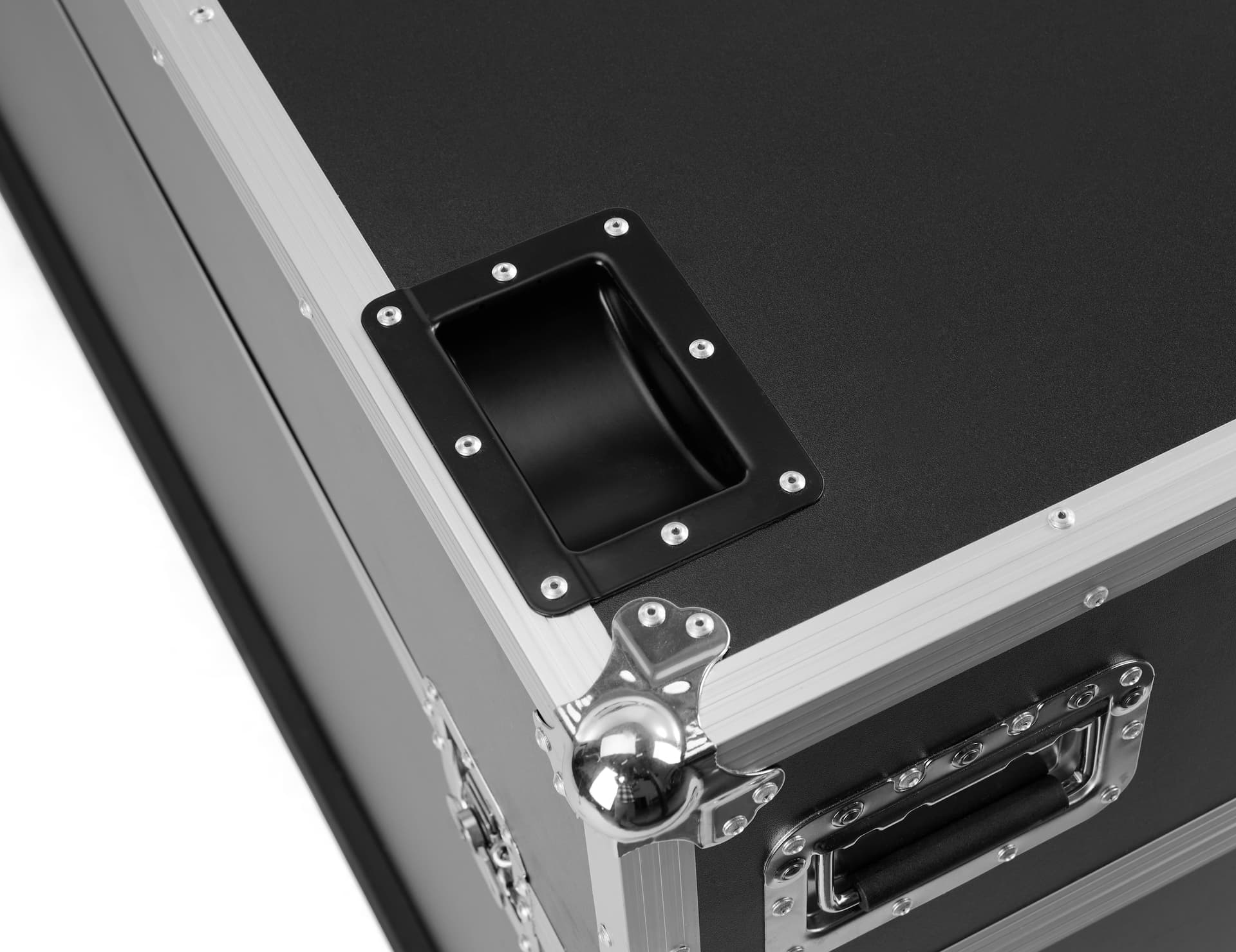 Utility case for LED Poster with heavy duty spring loaded handles and inserts to be able to stack cases on top of one another