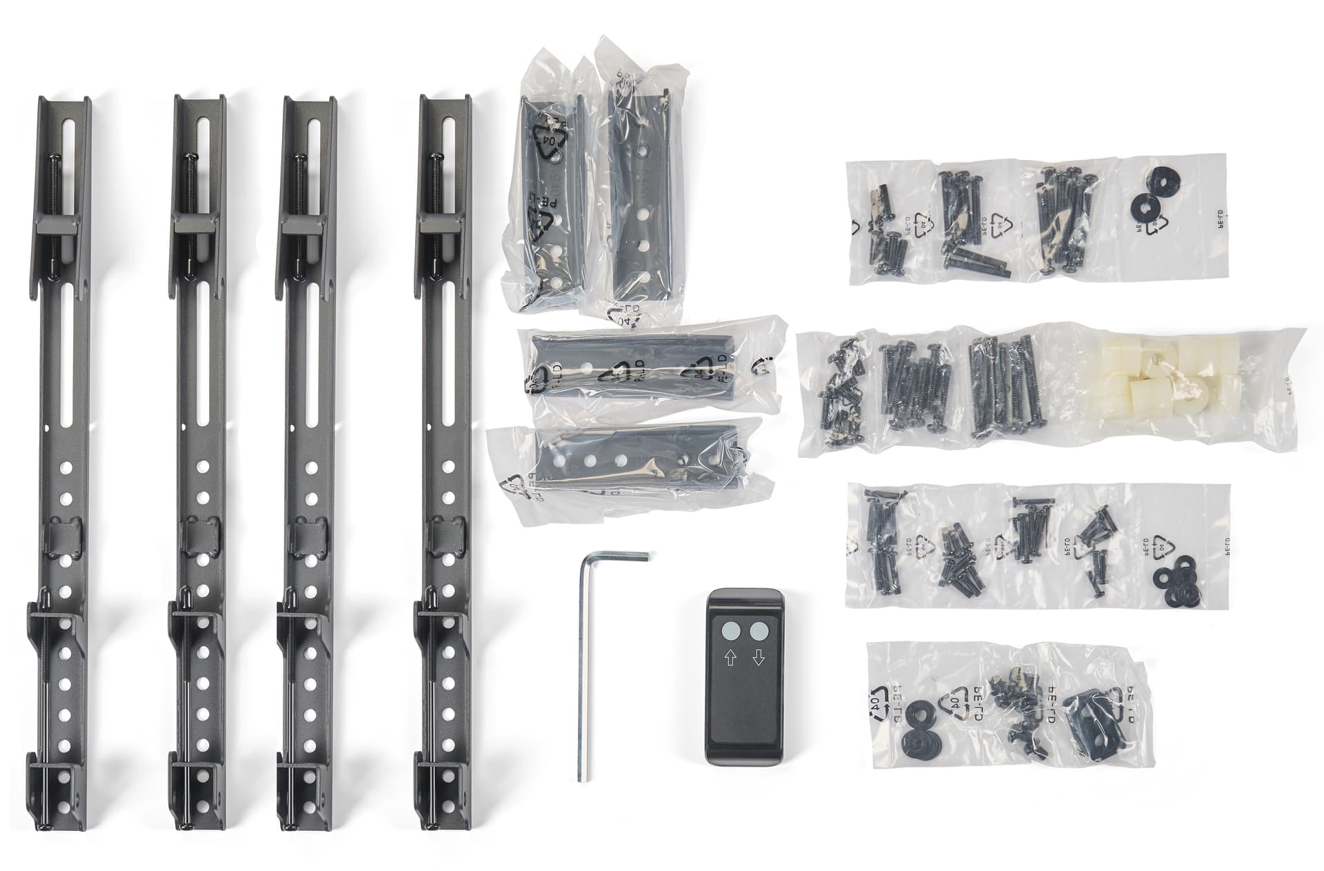 Motorized double screen floor standing with included kit shot