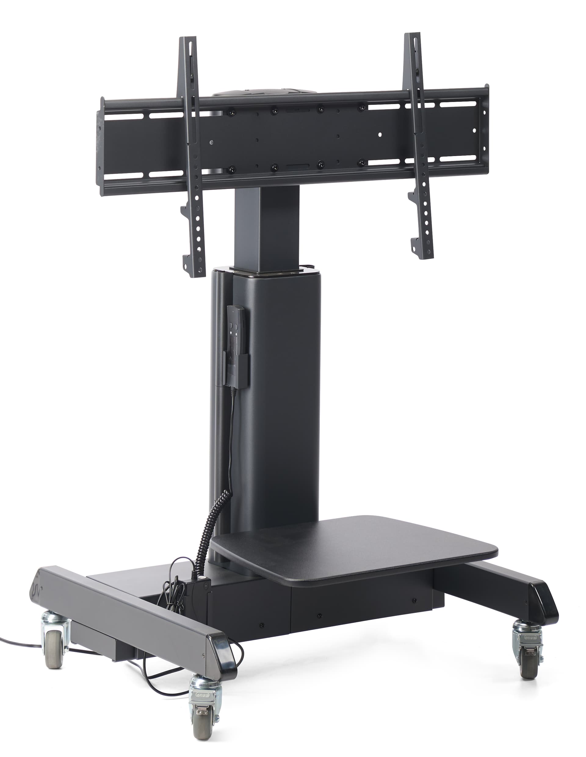 Motorized height adjustable tv stand with robust steel construction