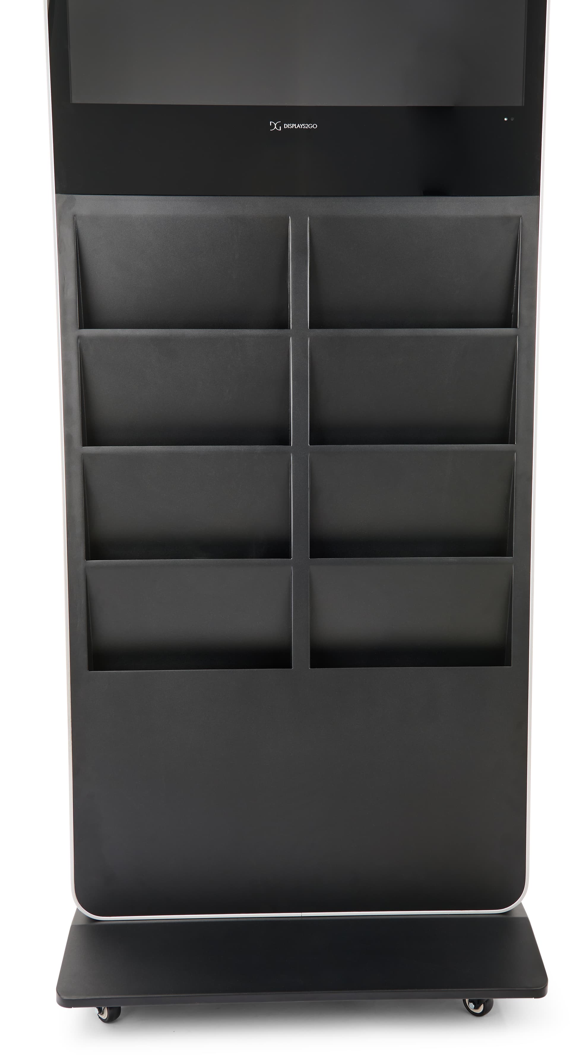 Digital brochure kiosk with eight tiered pockets