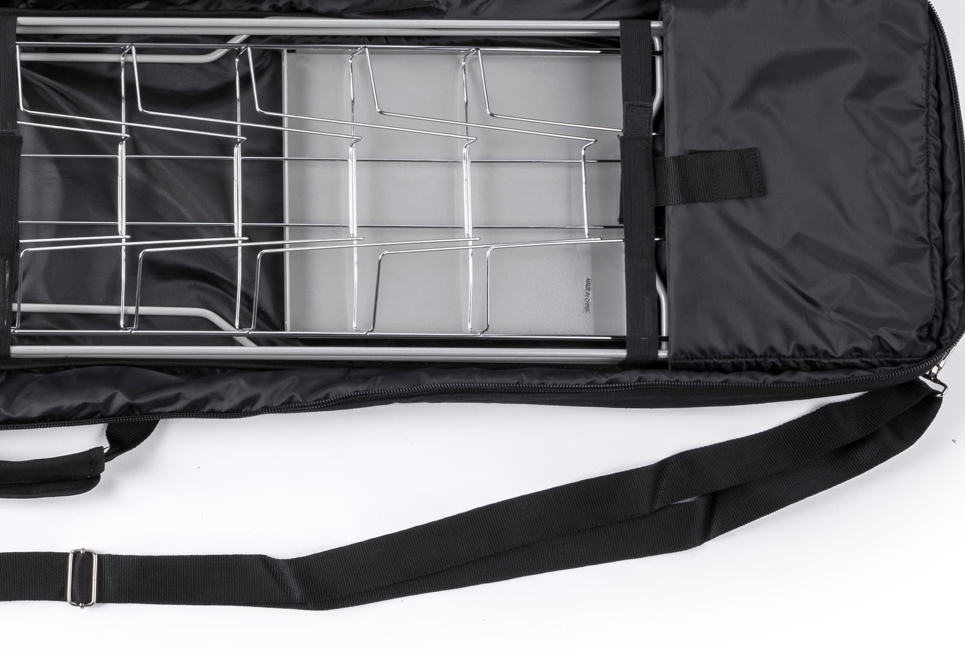 Literature stand carry bag with secure straps inside to hold magazine rack