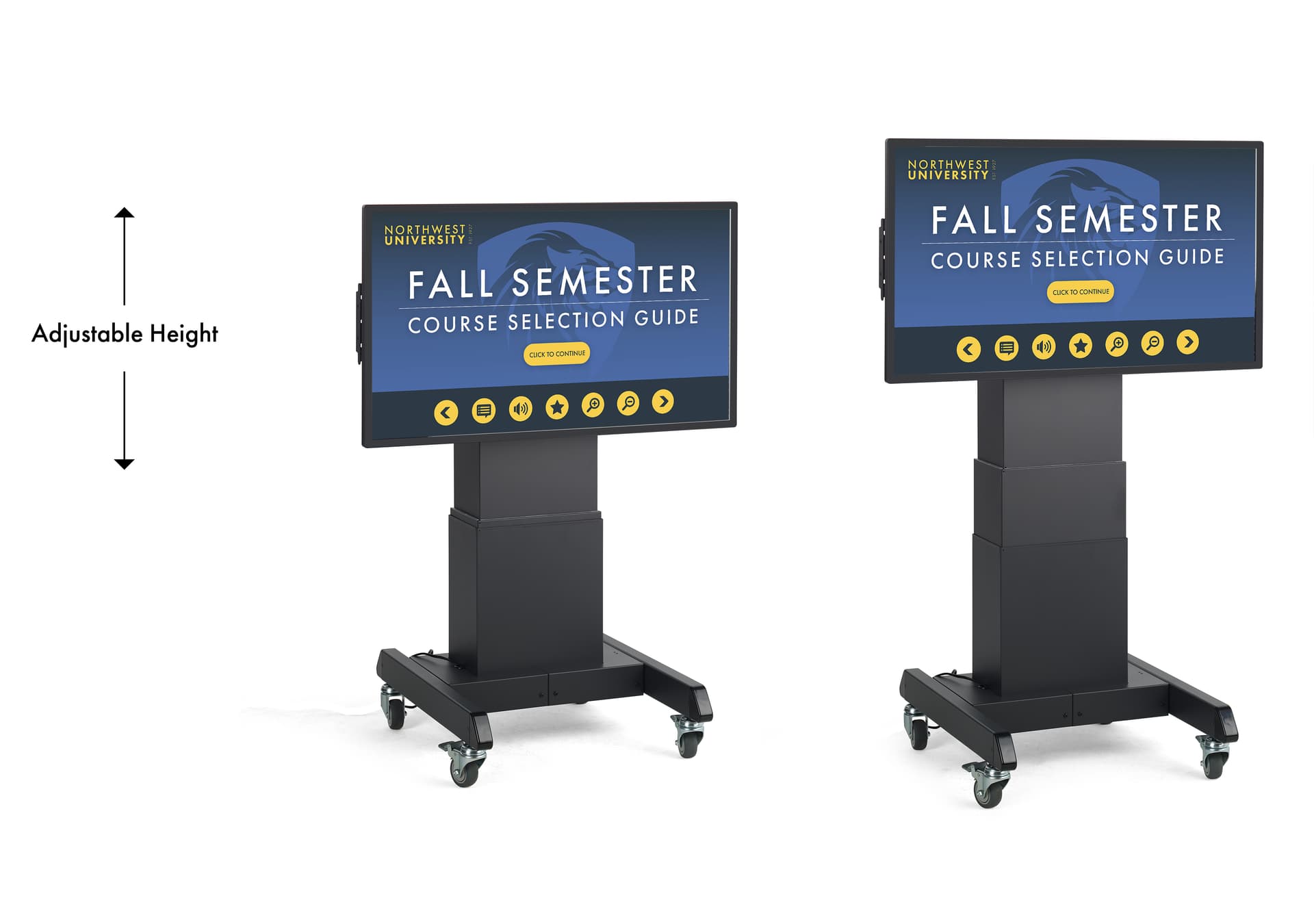 Touch screen digital signage with motorized lift and adjustable height 