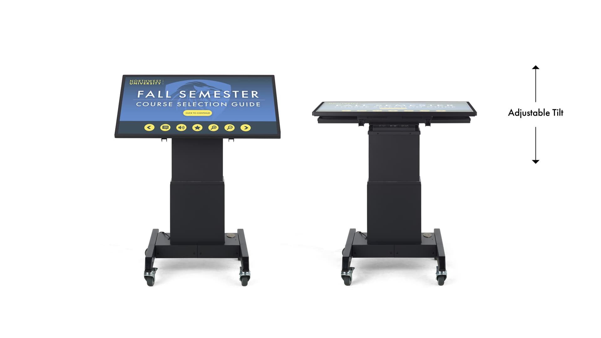Touch screen digital signage with motorized lift and black powder coated finish 