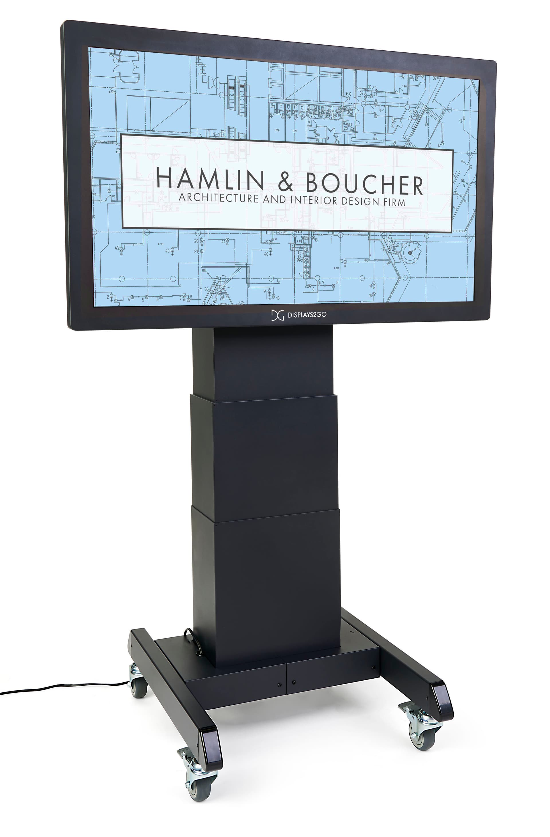 Tilting mobile flat panel stand with motorized lift and tilt functionality 