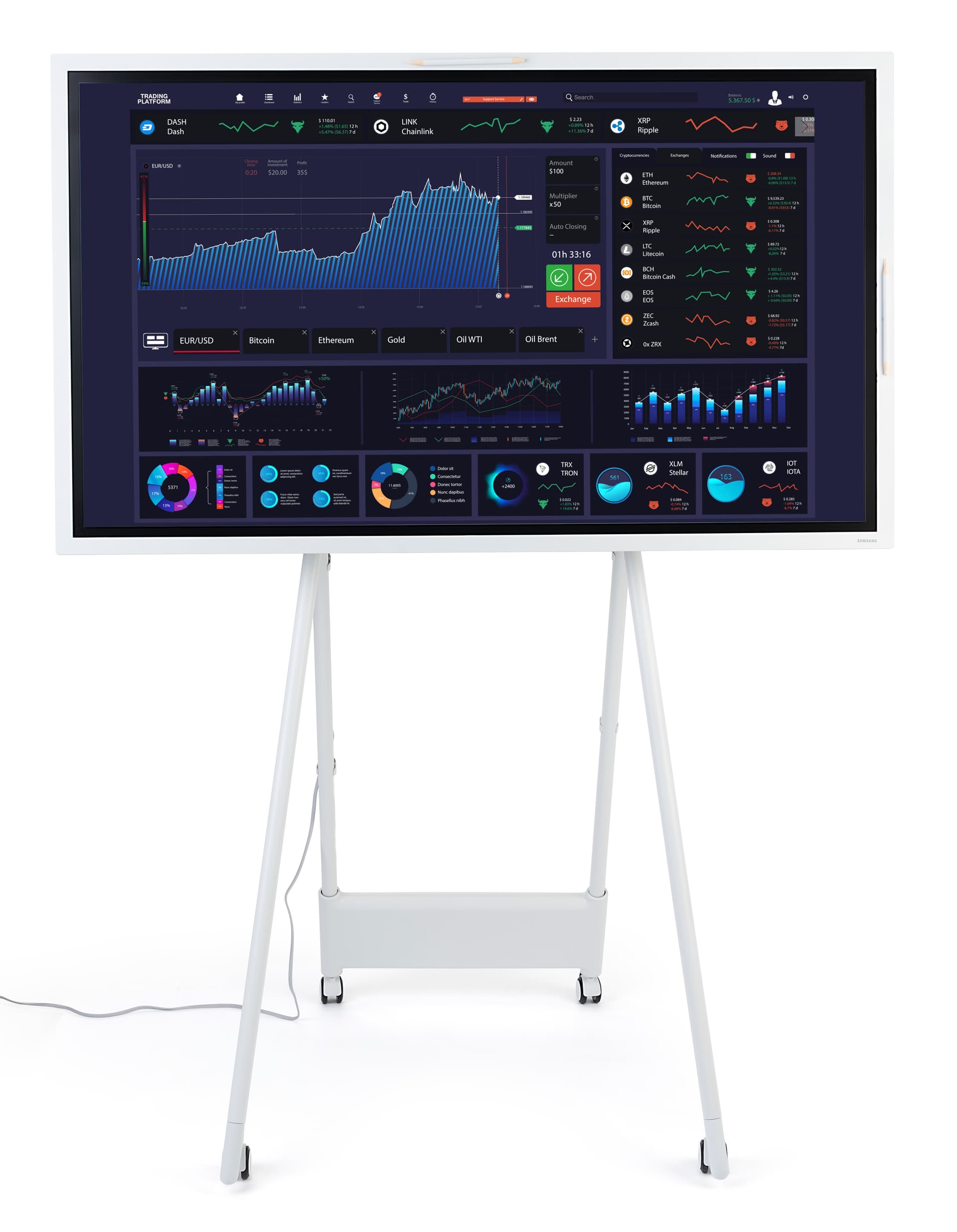 Interactive digital flipchart display with InGlass screen