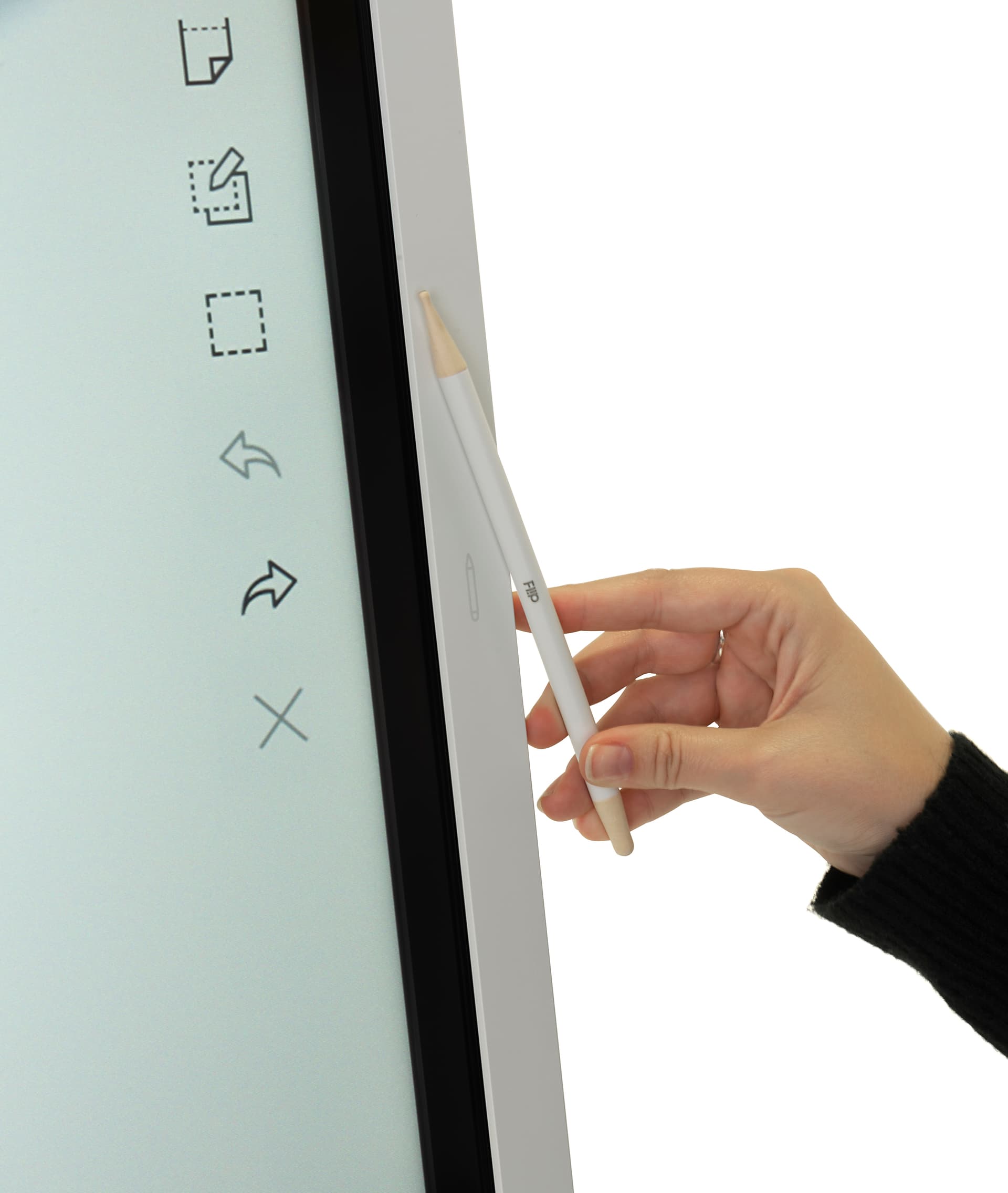 Interactive digital flipchart display with magnetic pen placement