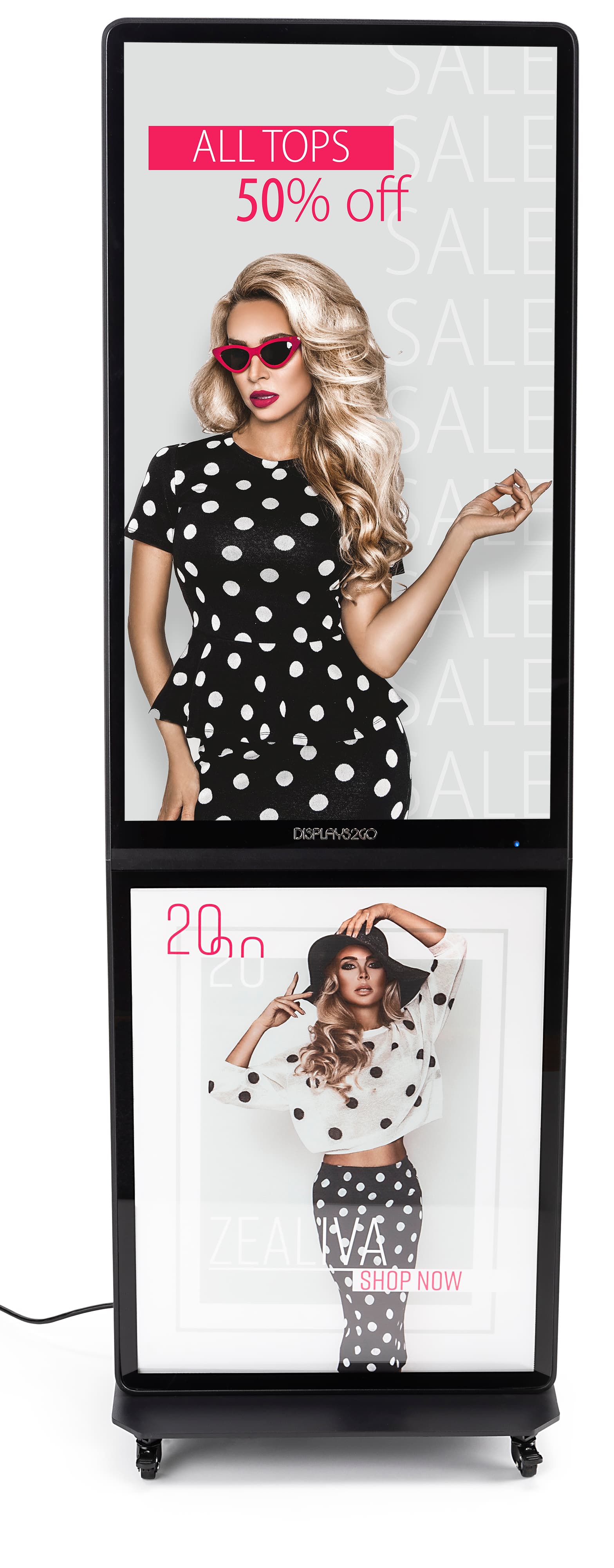 Backlit multimedia kiosk with signage and custom printed graphics