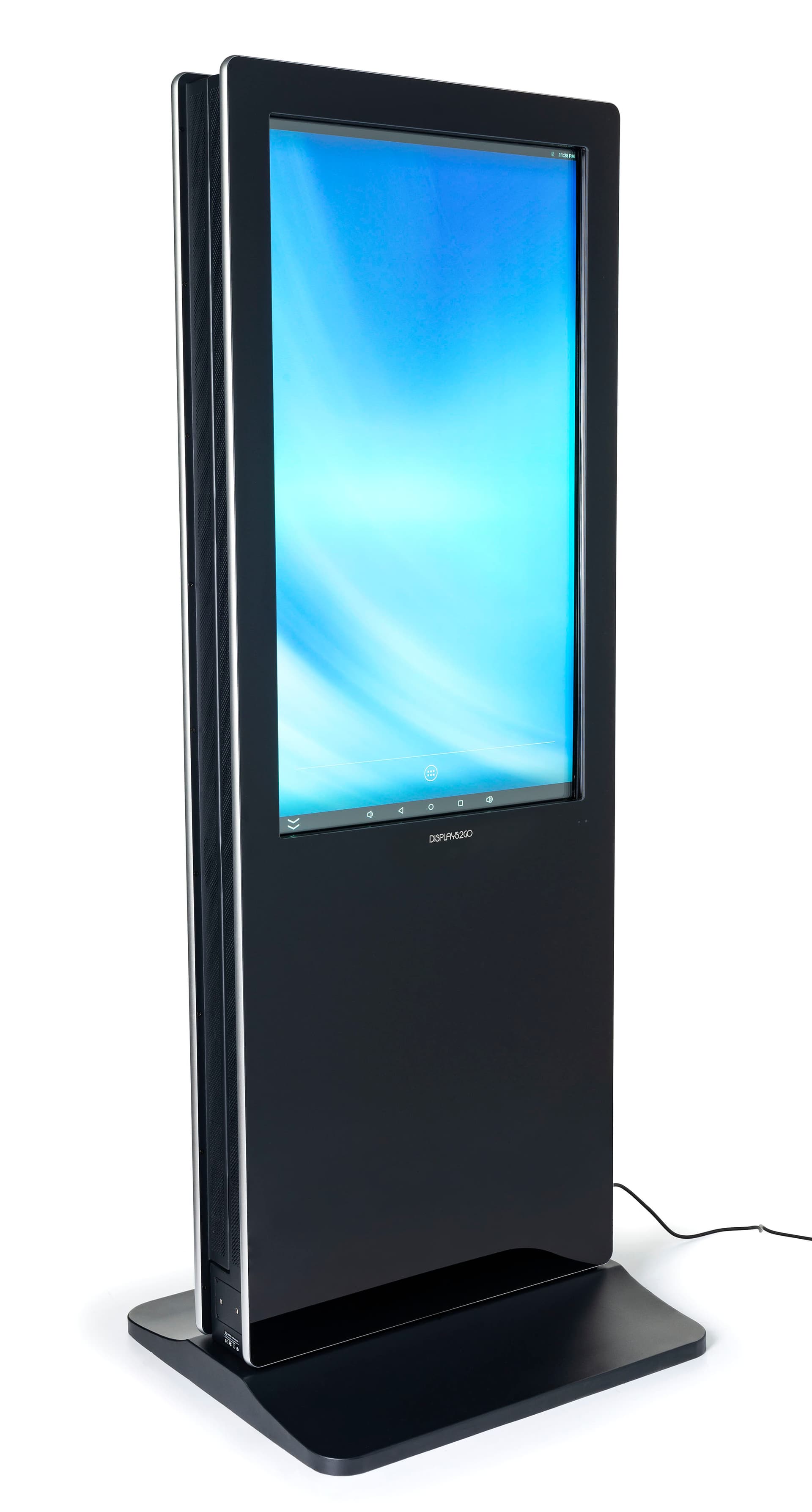 2-Sided touch screen digital poster kiosk features plug and play design