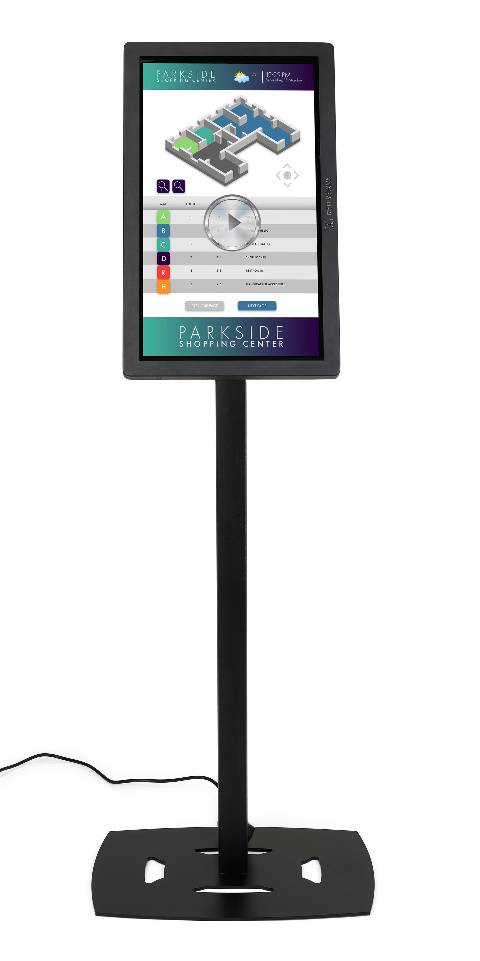 22" height adjustable touch kiosk supports images, videos and slide shows