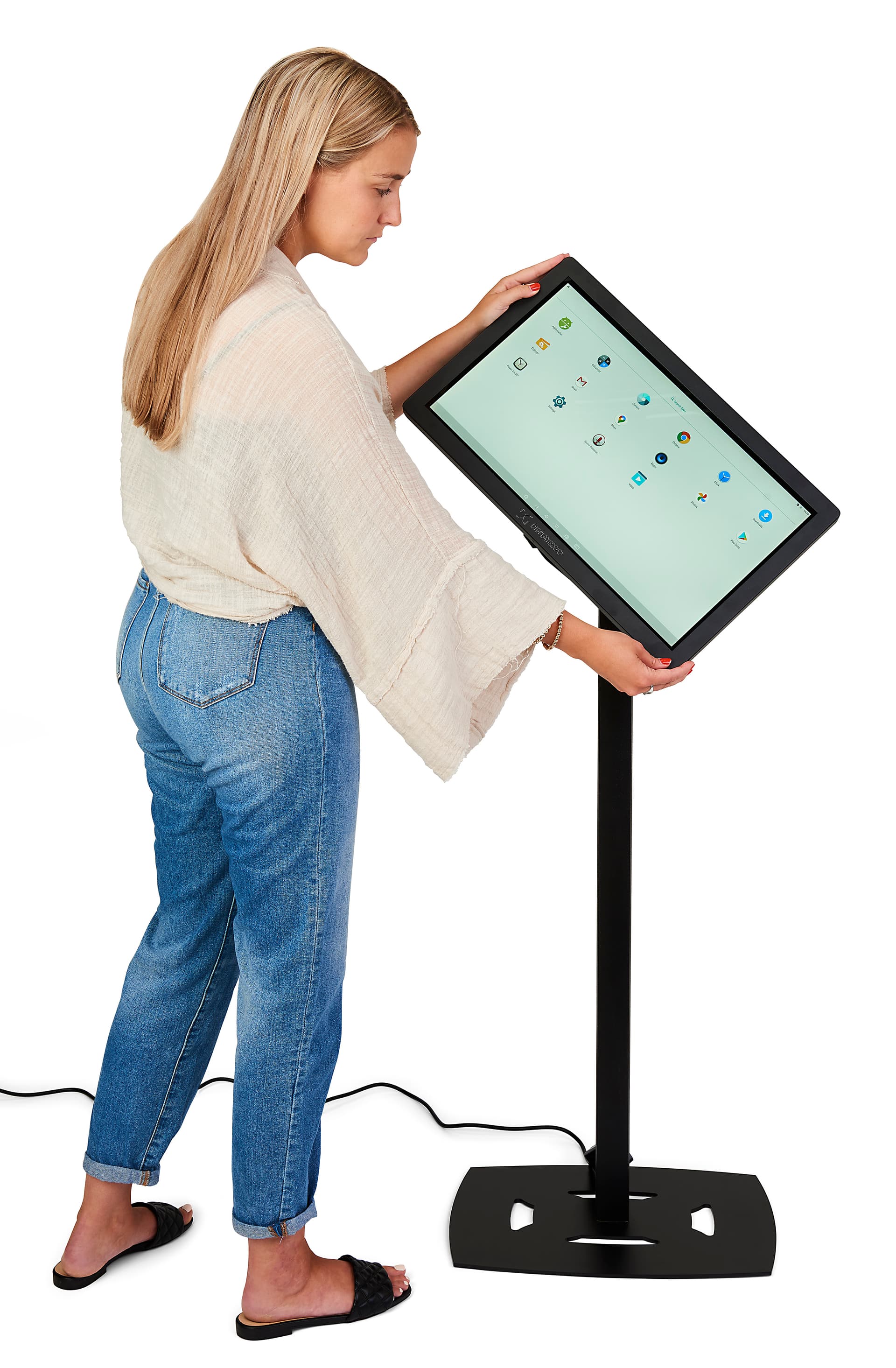 22" height adjustable touch kiosk with rotating screen orientation