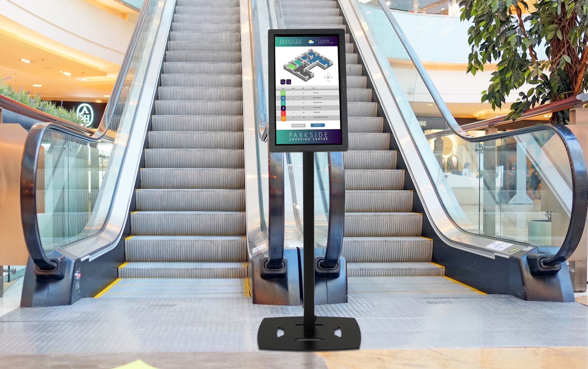 22" height adjustable touch kiosk compatible with  75mm x 75mm and 100mm x 100mm VESA mounts