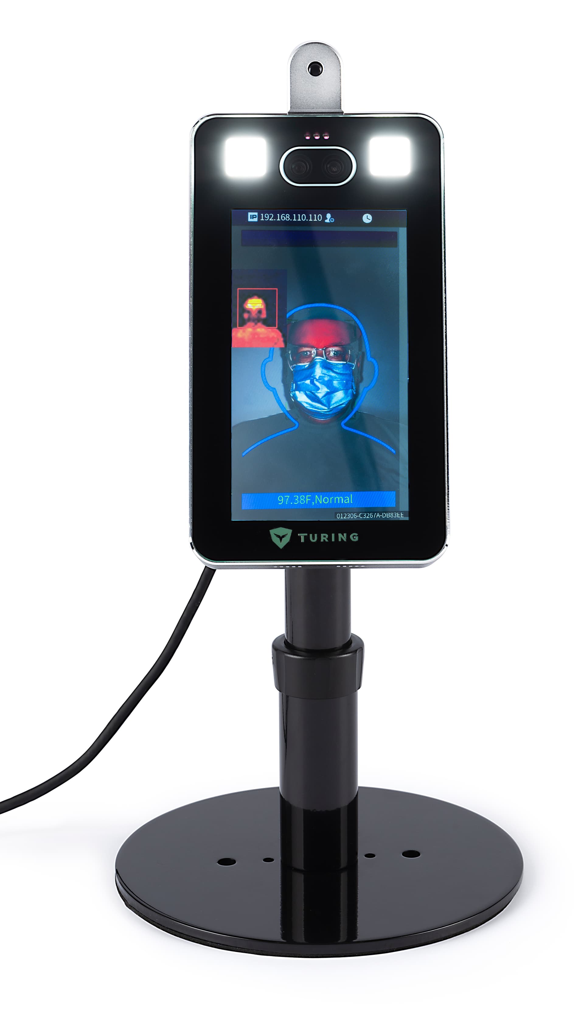 Adjustable countertop temperature screening device with black base