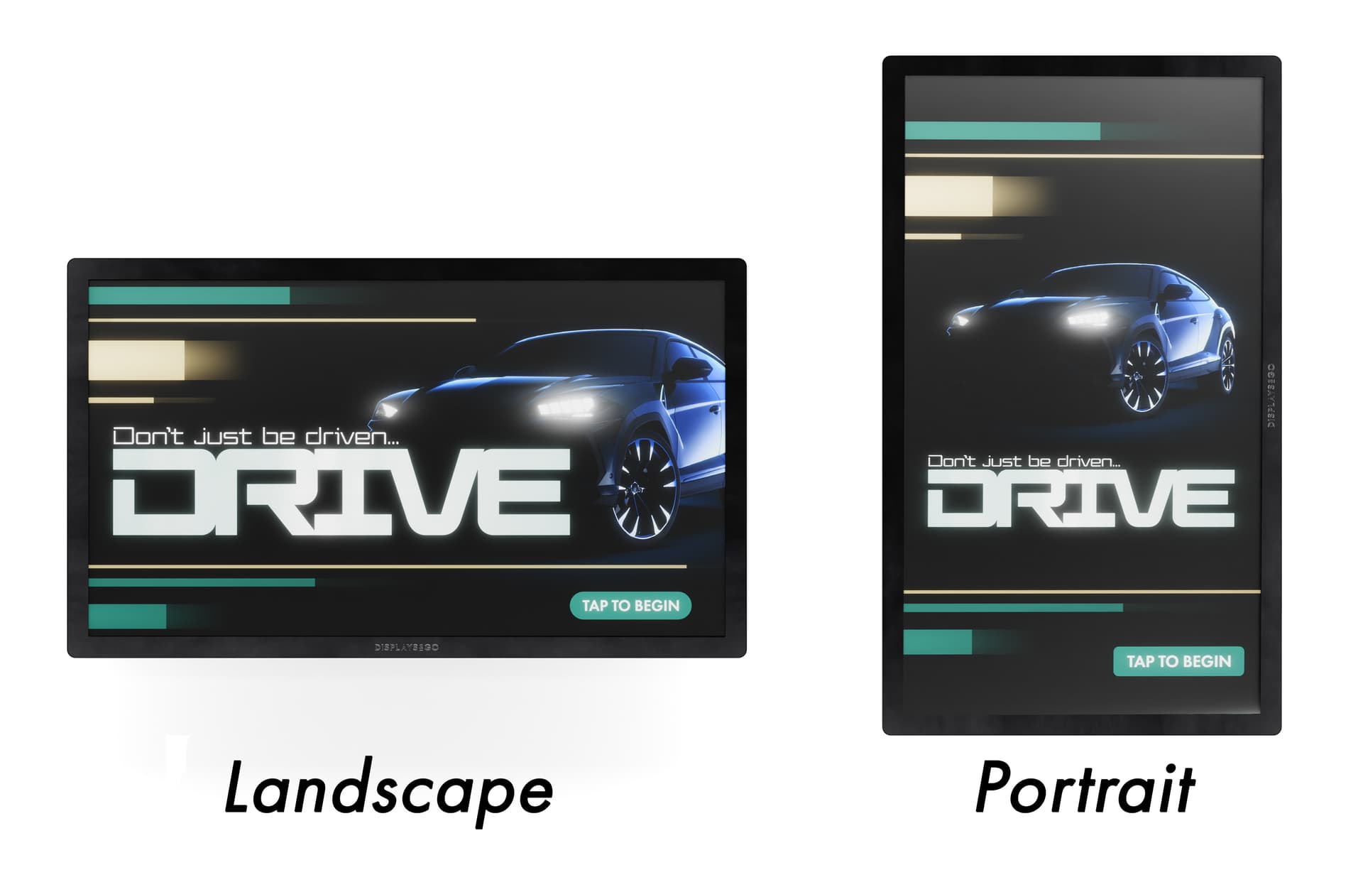 Wall mount touch screen monitor with imagery showcasing an interactive car dealership advertisement