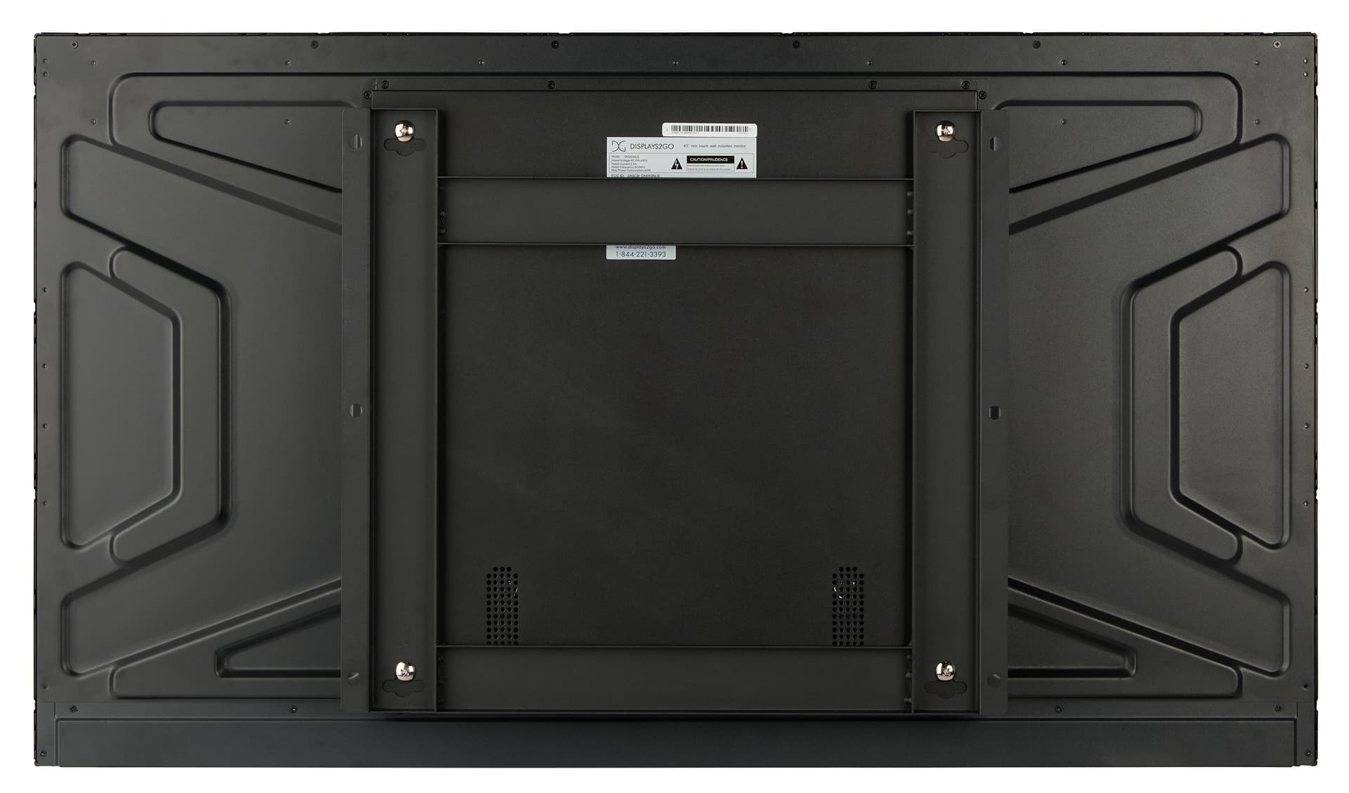Digital signage monitor with a view of the back of the monitor with the sleek low profile mount attached
