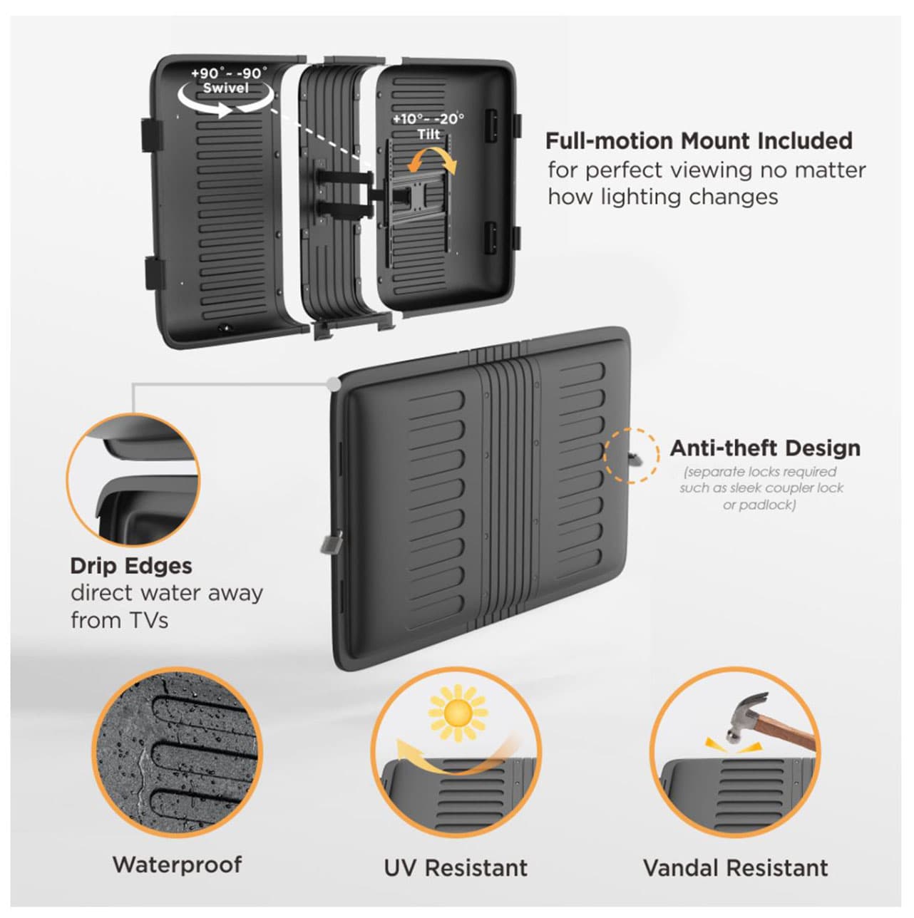 Outdoor TV enclosure with weather-resistant protective cover
