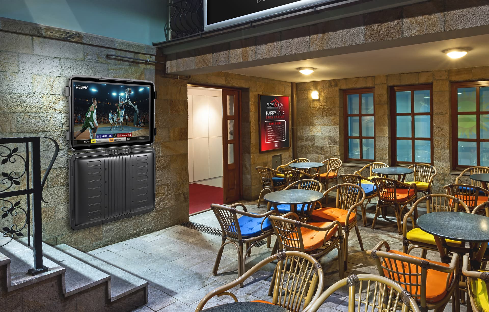 Outdoor TV enclosure with rubber gasket for cord management