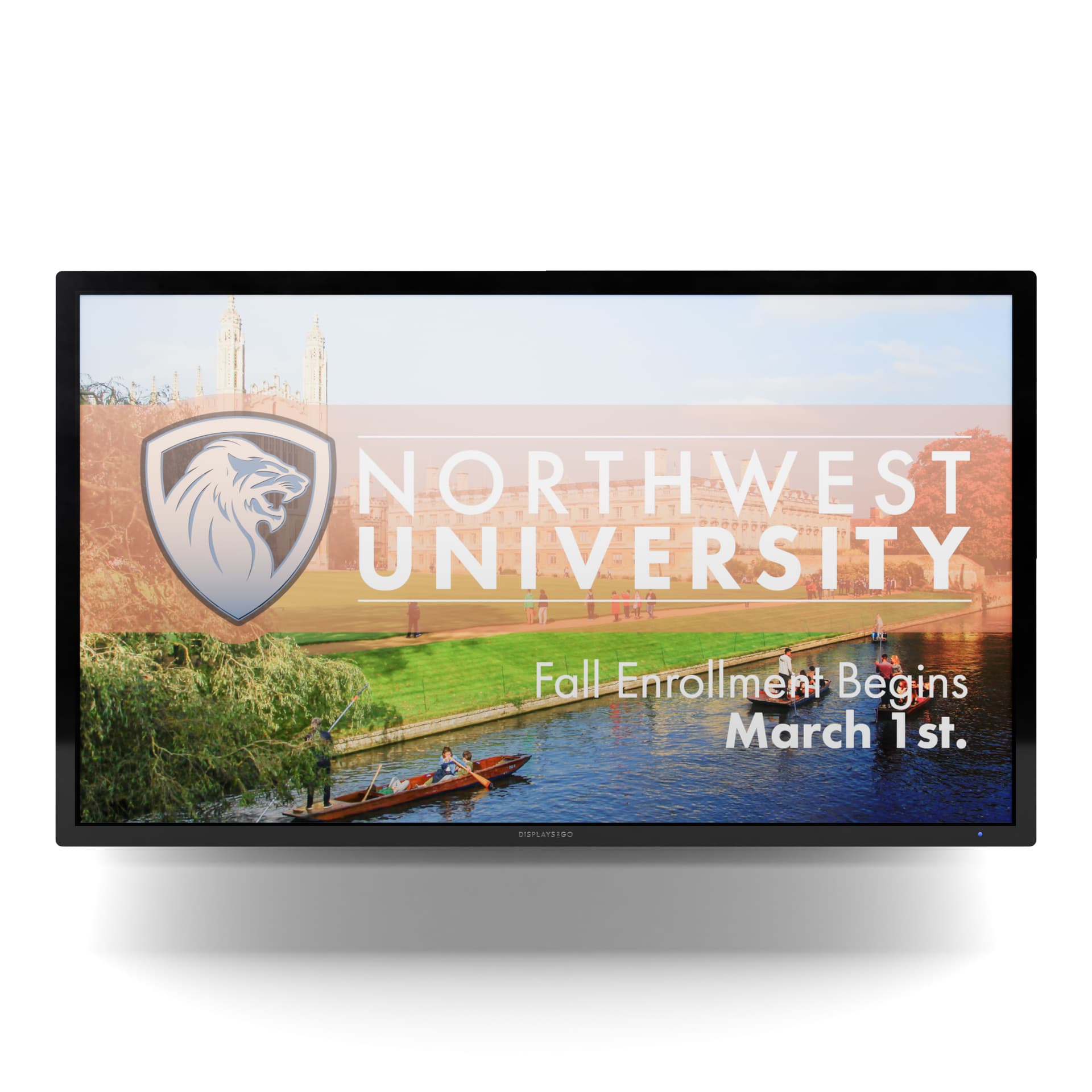 Digital signage monitor with a graphic of a university fall enrollment being shown