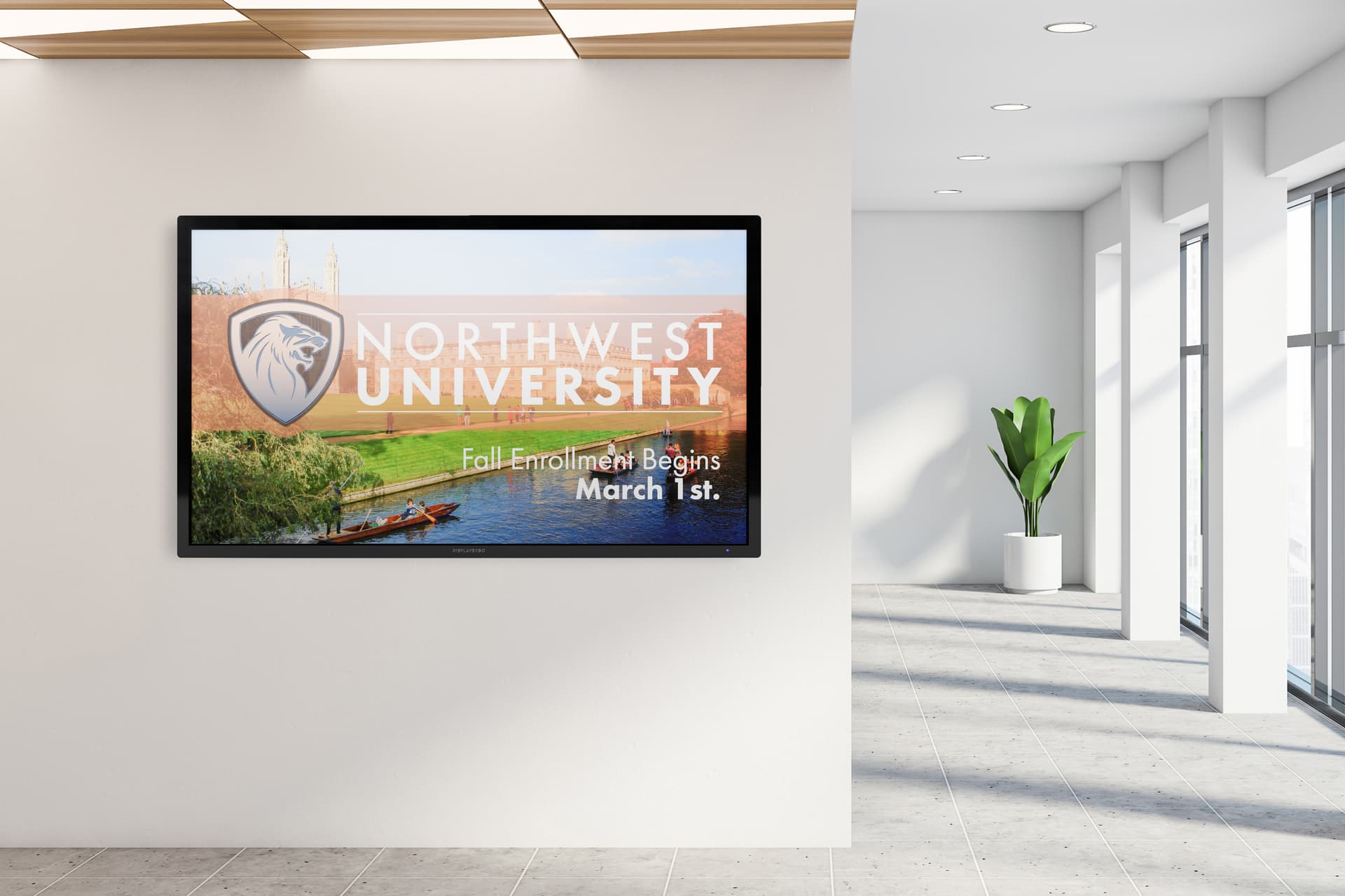 Digital signage monitor being utilized in a higher education setting