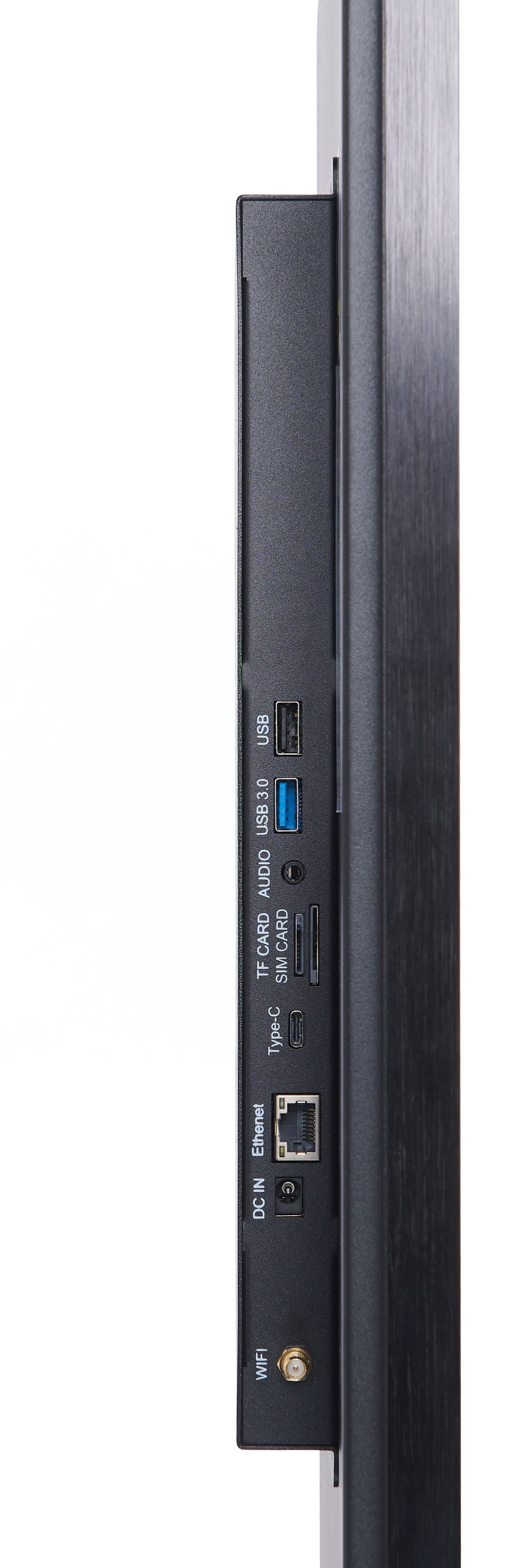 Commercial display monitor with ports located on the side of the unit