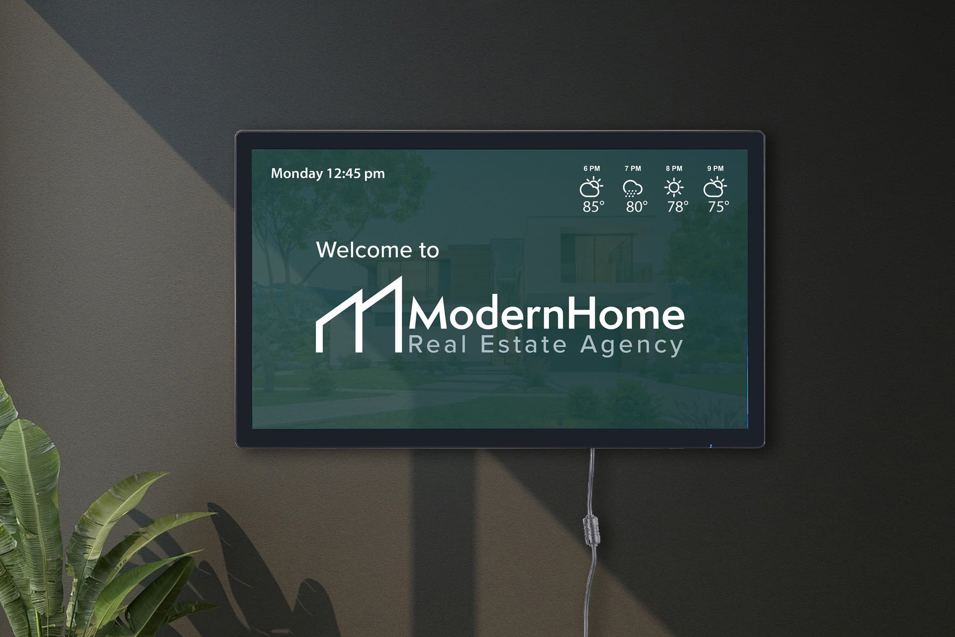 Commercial display monitor with the screen being used as a corporate lobby info display